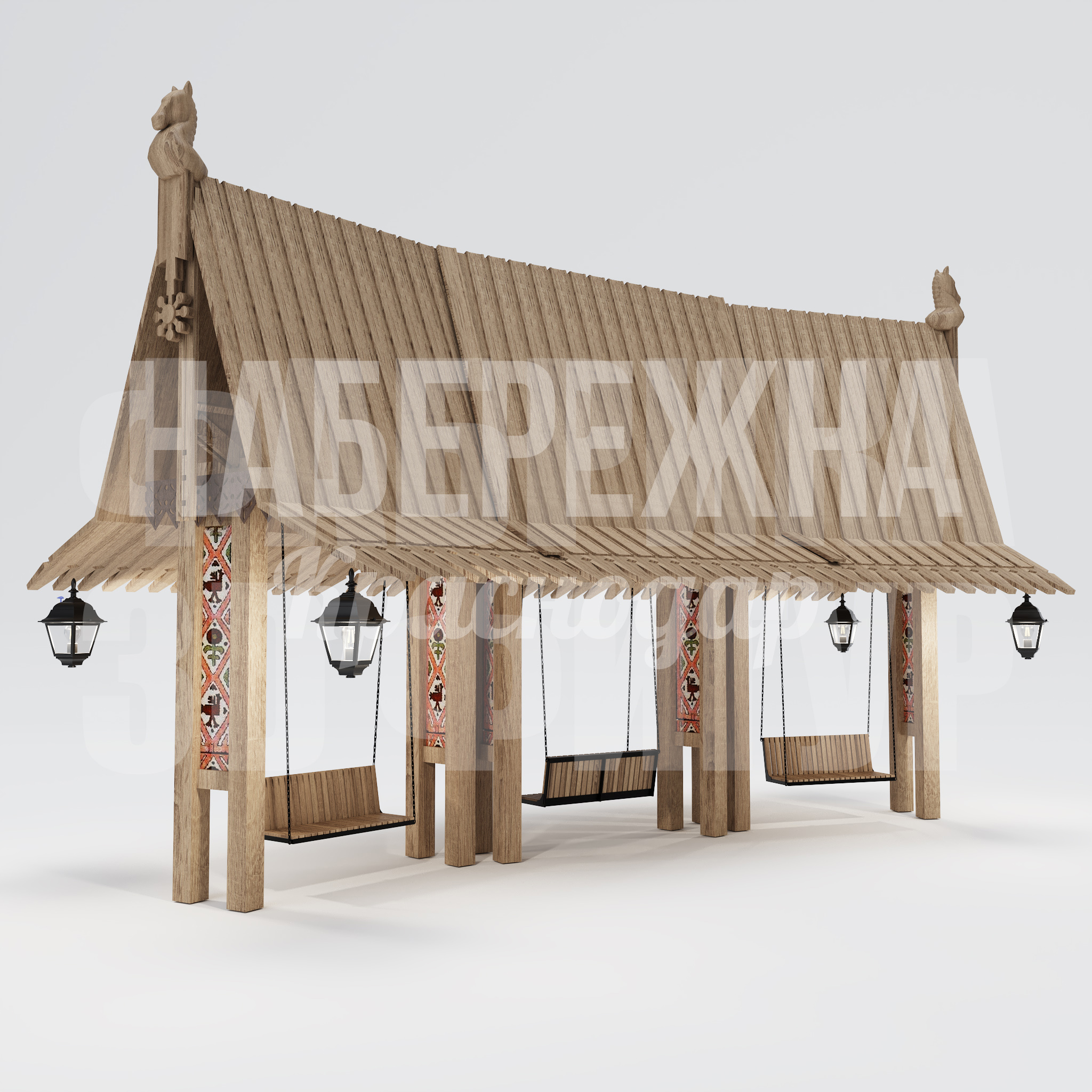 Парклет Yulåb с качелями — купить, ART-25.006 | Набережна Парклет Yulåb с качелями - заказать, Качели, Дерево, Подсветка
