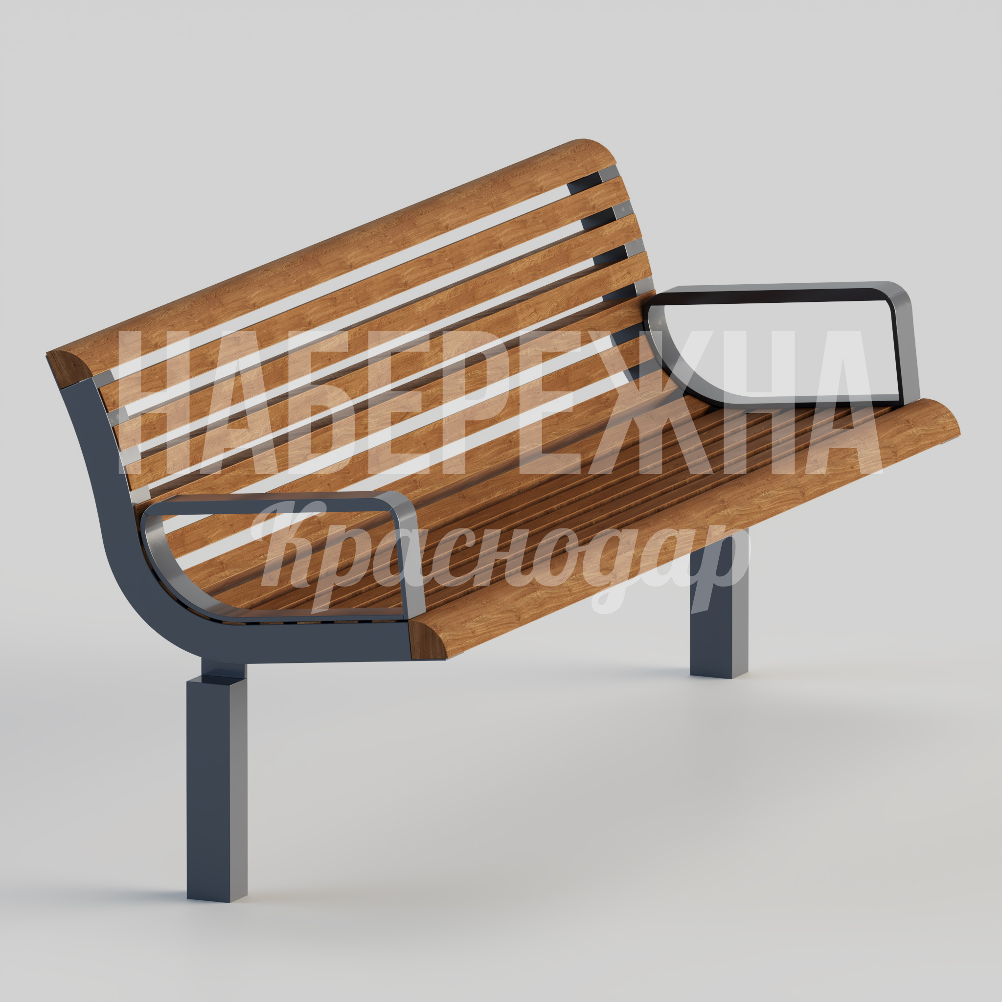 Скамейка Pebåol 650x1800x800 мм. MAF-24.085 Скамейка со спинкой из деревянных планок на стальном каркасе. Эргономичная форма для комфортного отдыха в парках и скверах.