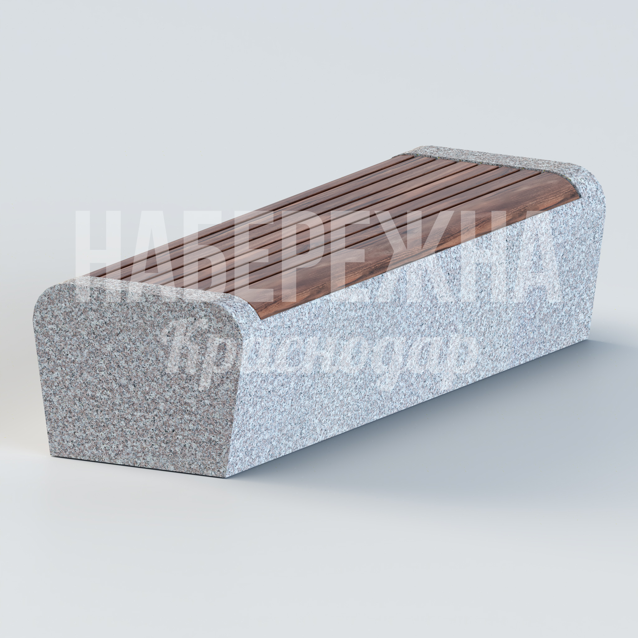 Лавочка Heuvri 600x1800x440 мм. MAF-22.009 Лавочка с монолитным бетонным корпусом и деревянным сиденьем из ламелей. Стойкая к вандализму конструкция для парков.