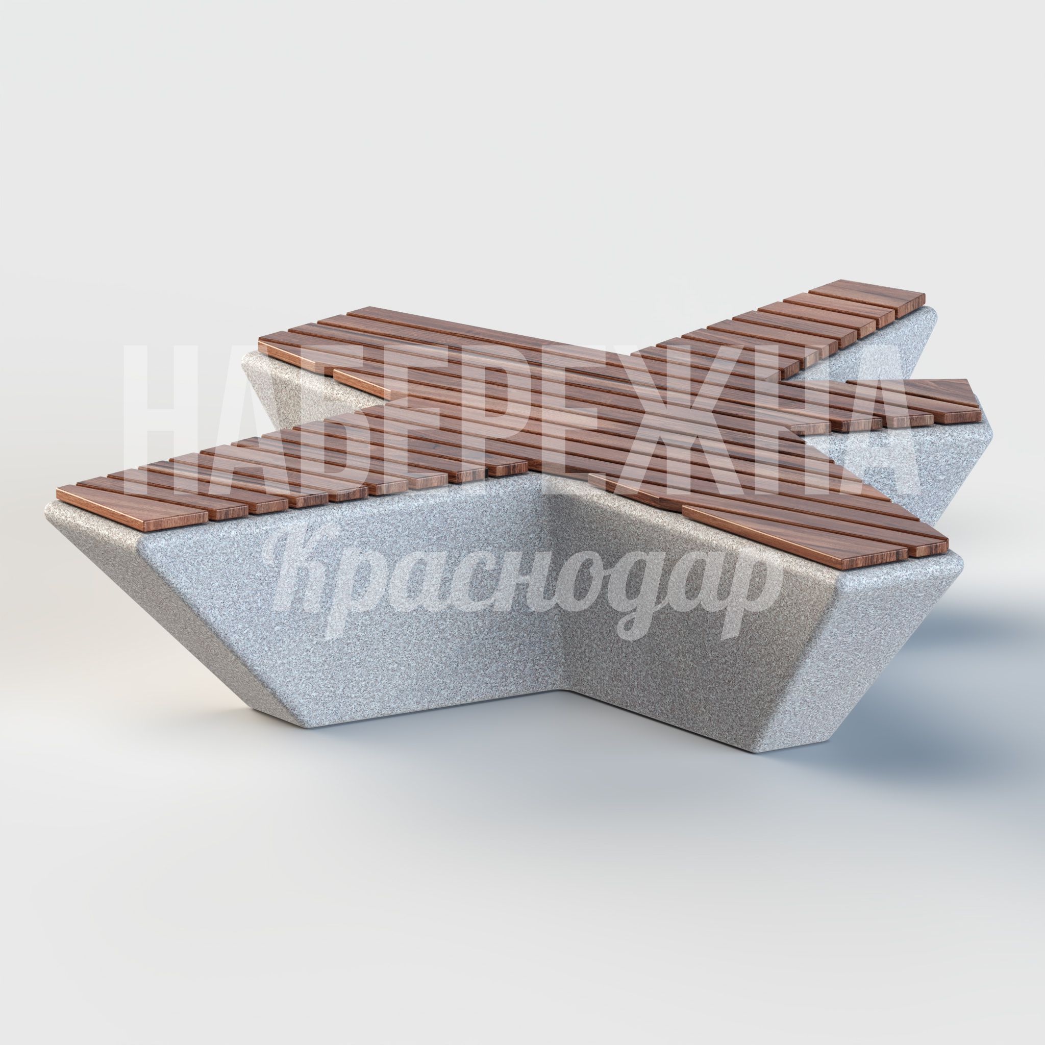 Лавочка Depfuö 1835x1990x445 мм. MAF-22.018 Модульная лавочка с комбинированной конструкцией из ламелей и монолитного основания для зон отдыха и парков.
