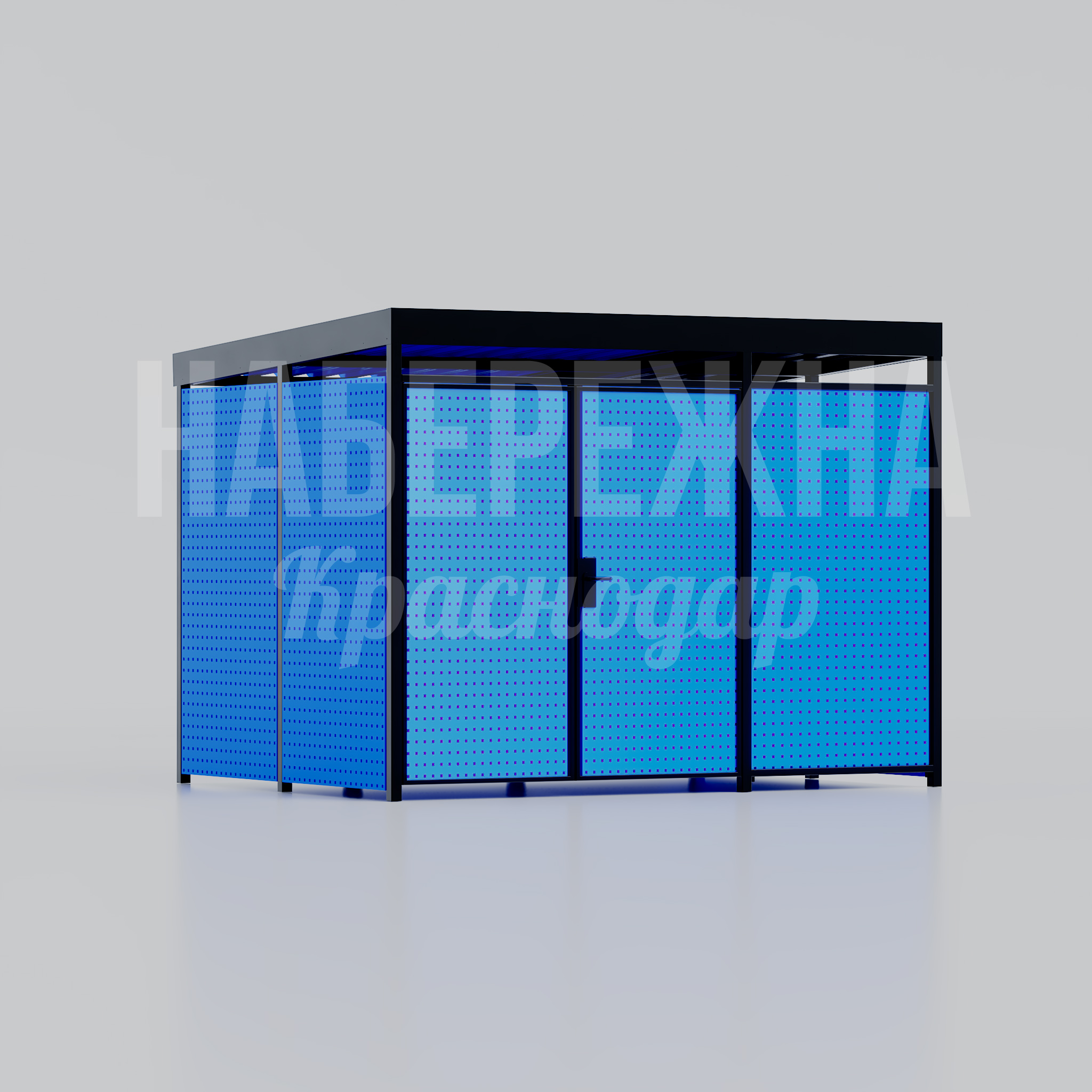 Контейнерная площадка Viisanbe 3340x2580x2480 мм. MAF-22.020 Контейнерная площадка с перфорированными стенками для раздельного сбора отходов на 3 контейнера, антивандальная.
