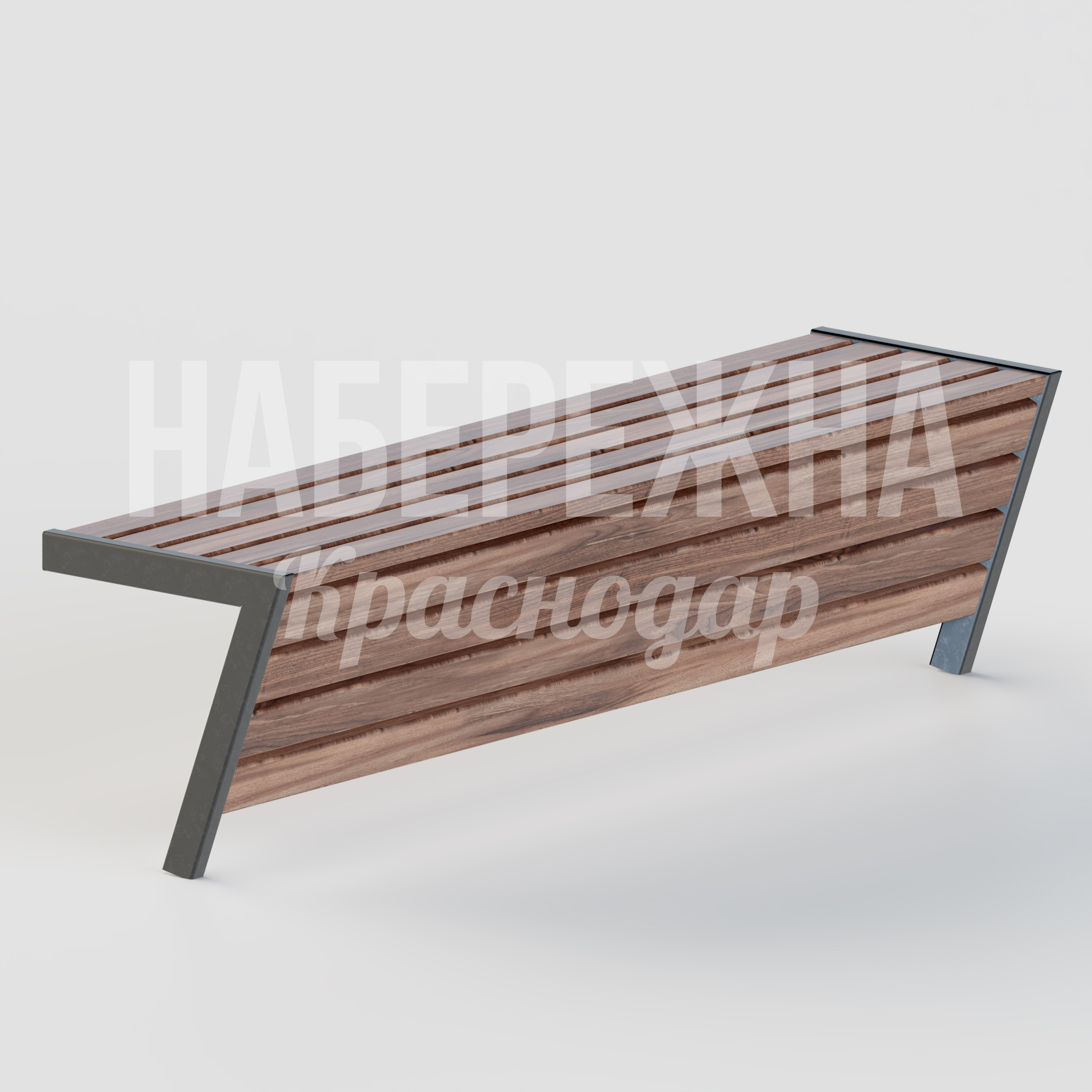 Лавочка Neöye 465x1800x450 мм. MAF-22.037 Скамейка с геометричным каркасом и ламелями из термодревесины. Защита от влаги и гниения. Для парков и зон отдыха.