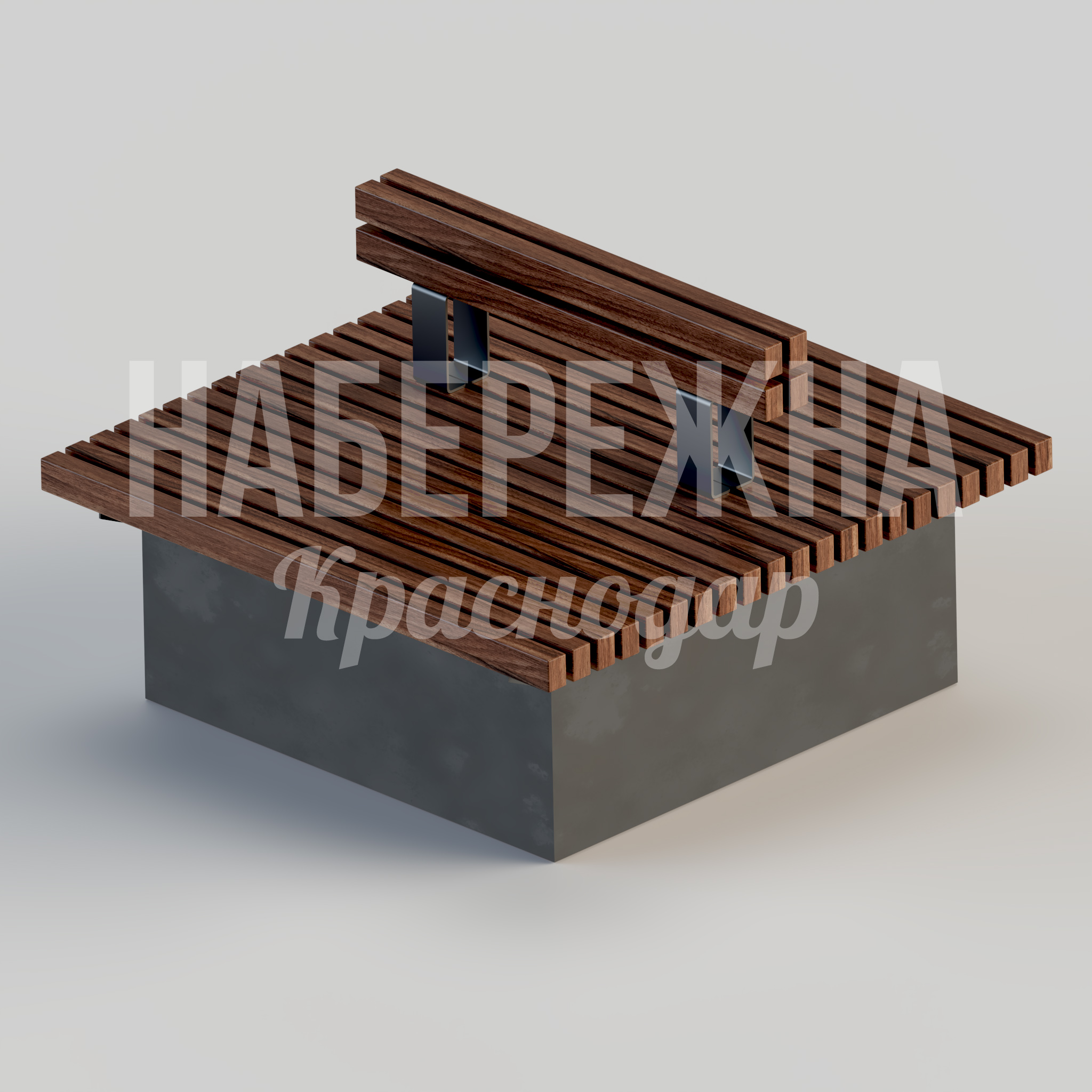 Скамейка Lem 1200x1200x450 мм. MAF-22.047 Скамейка с деревянными ламелями на металлокаркасе. Защита от коррозии и влаги. Подходит для парков и скверов.