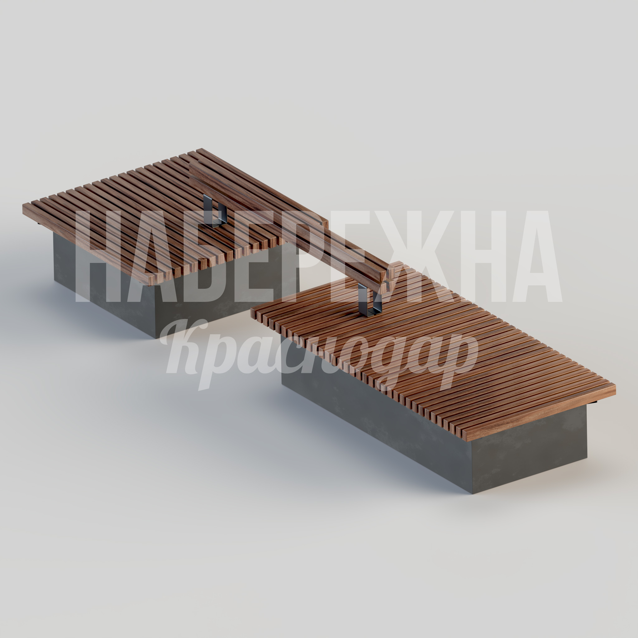 Скамейка Öovruud 1200x3900x700 мм. MAF-22.048 Скамейка с деревянными рейками на металлокаркасе. Модульная конструкция для зонирования. Антивандальная защита.