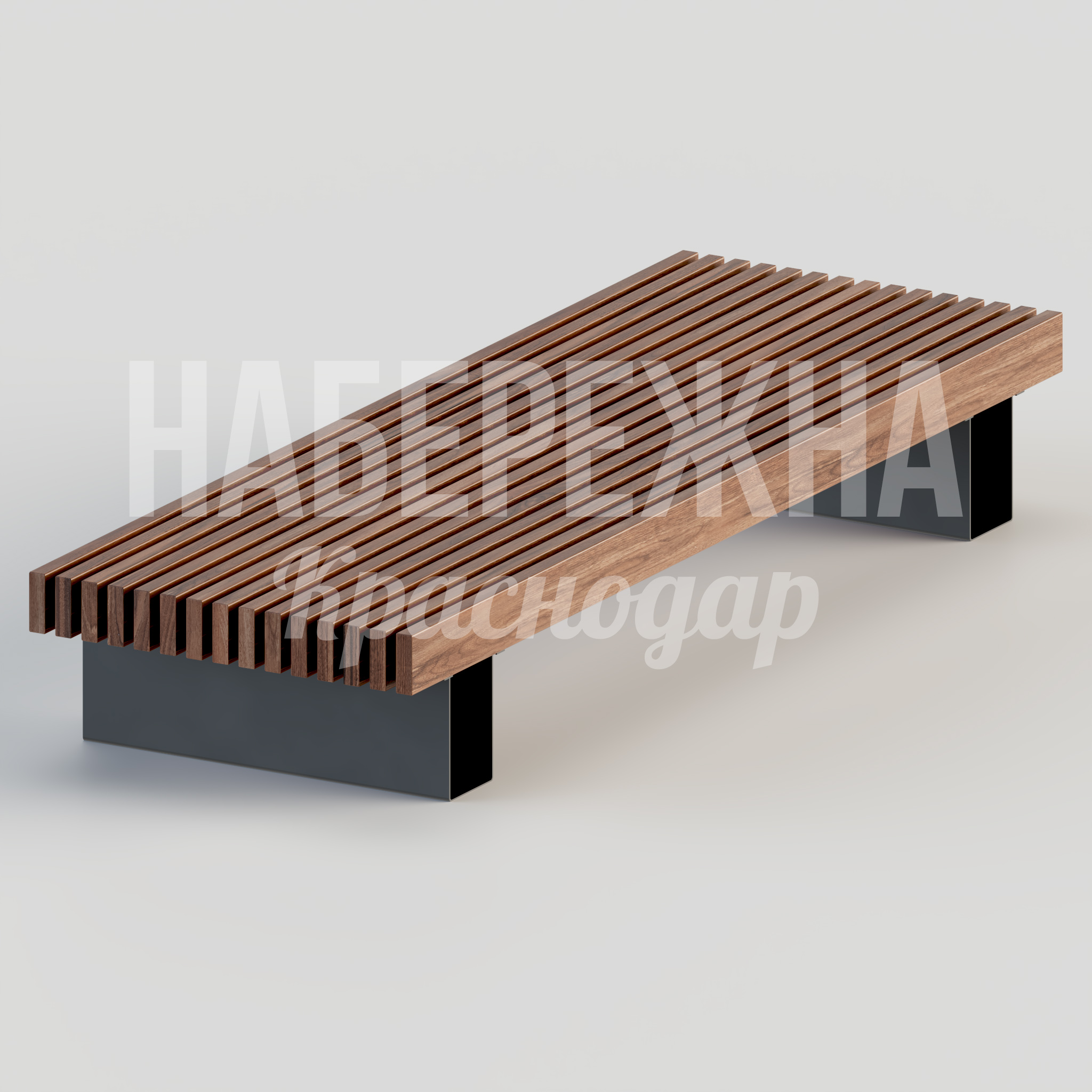 Лавочка Hef 1000x3000x450 мм. MAF-22.059 Лавочка с реечным сиденьем на стальном каркасе. Вентилируемая конструкция защищает от влаги и продлевает срок службы.