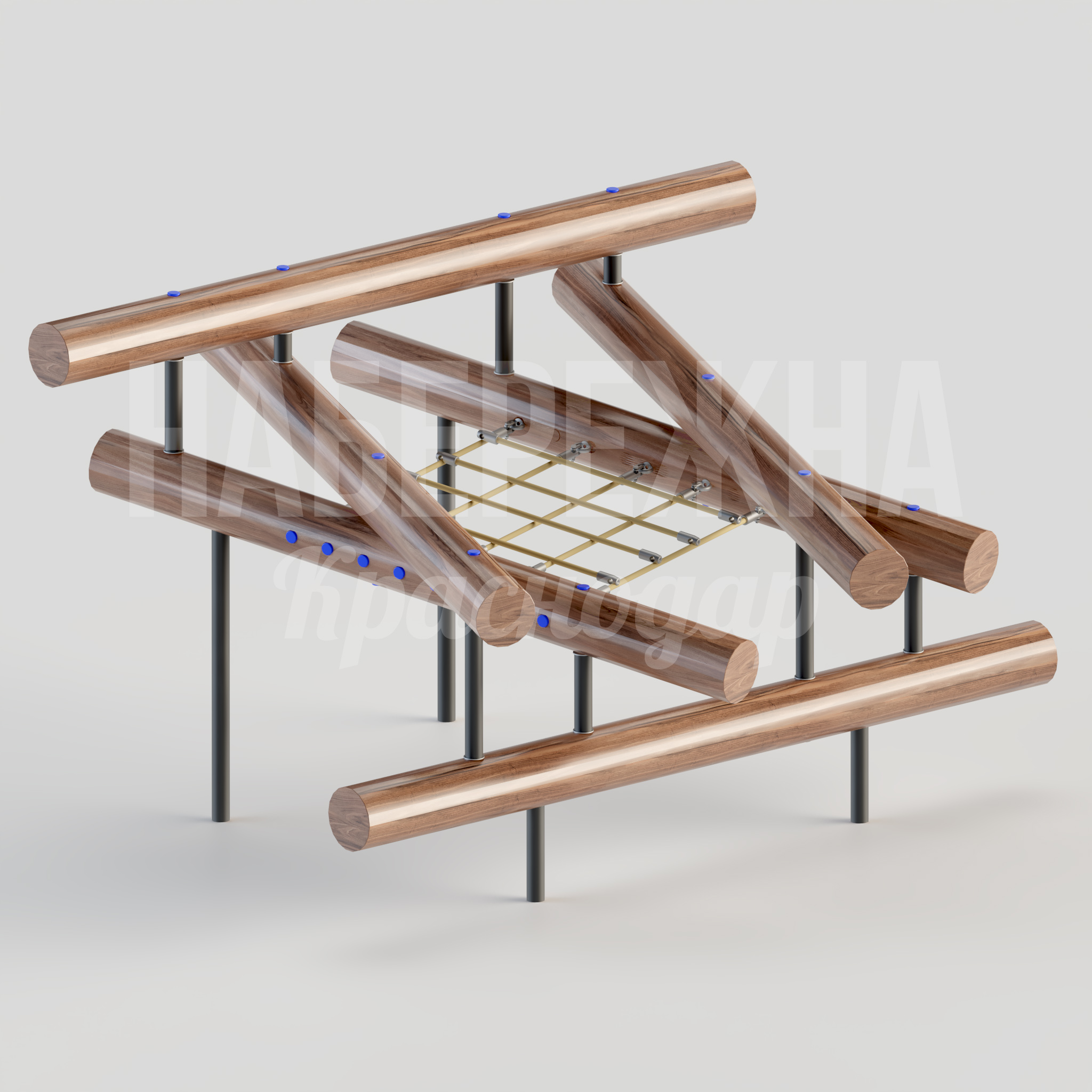 Детская лазалка Cöåmetra 2500x2500x1500 мм. MAF-22.069 Детская лазалка с деревянными перекладинами на металлокаркасе для развития координации и физической активности детей.