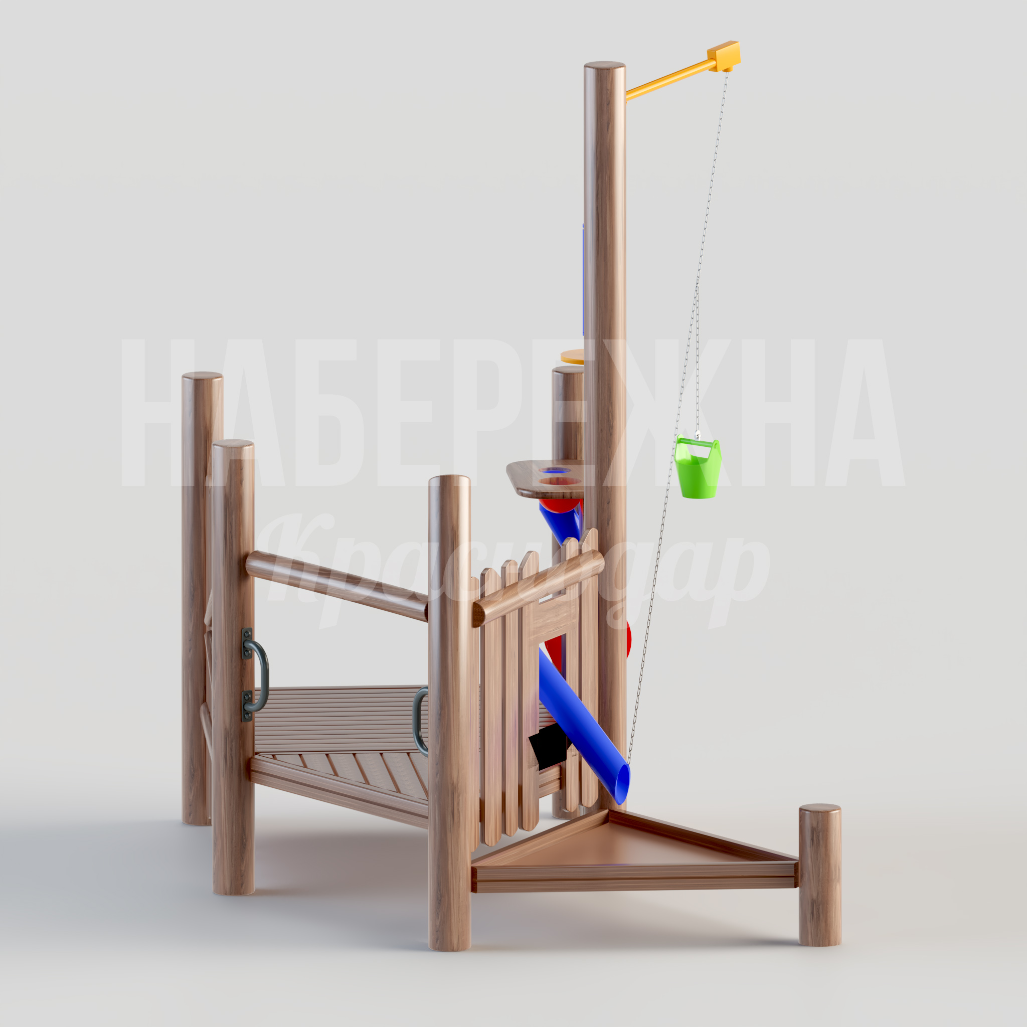 Комплекс игры в песочнице Omkiuc - купить, 2275x3400x3000 мм, Металл, Дерево, МПК