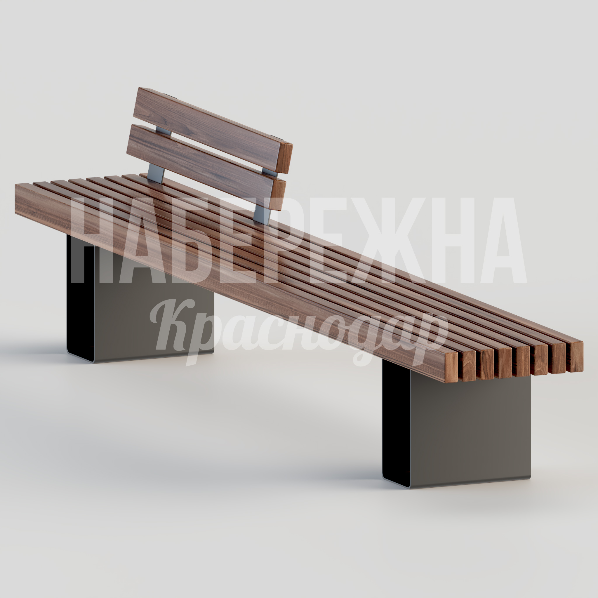 Лавочка Jamra 450x3000x700 мм. MAF-22.097 Скамейка с ламелями из термодревесины на стальных опорах. Устойчива к влаге и перепадам температур.