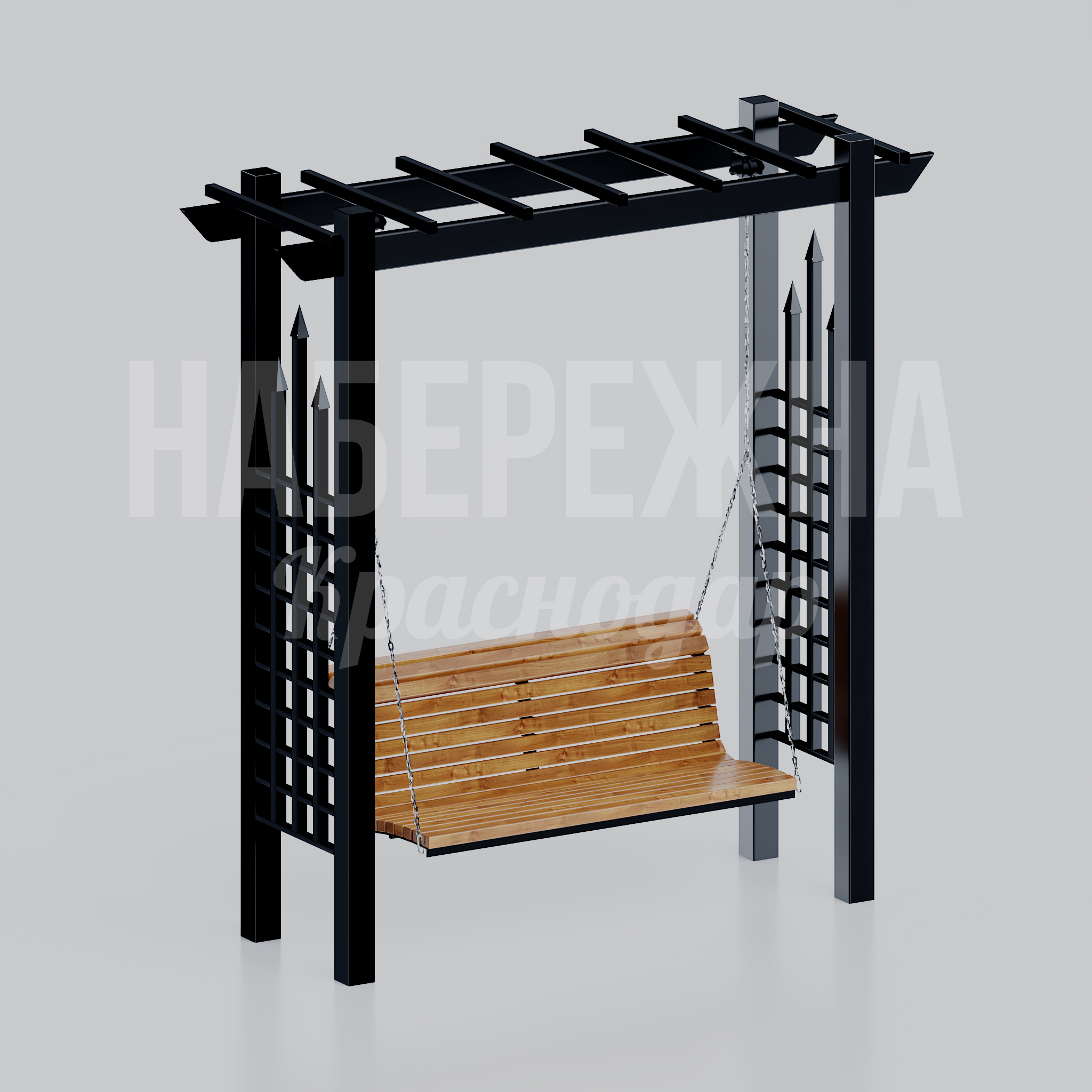 Качель Cotdo 800x2500x2500 мм. MAF-22.100 Качель с перголой и декоративными решётками. Подвесная конструкция на цепях для зон отдыха. Устойчива к нагрузкам.
