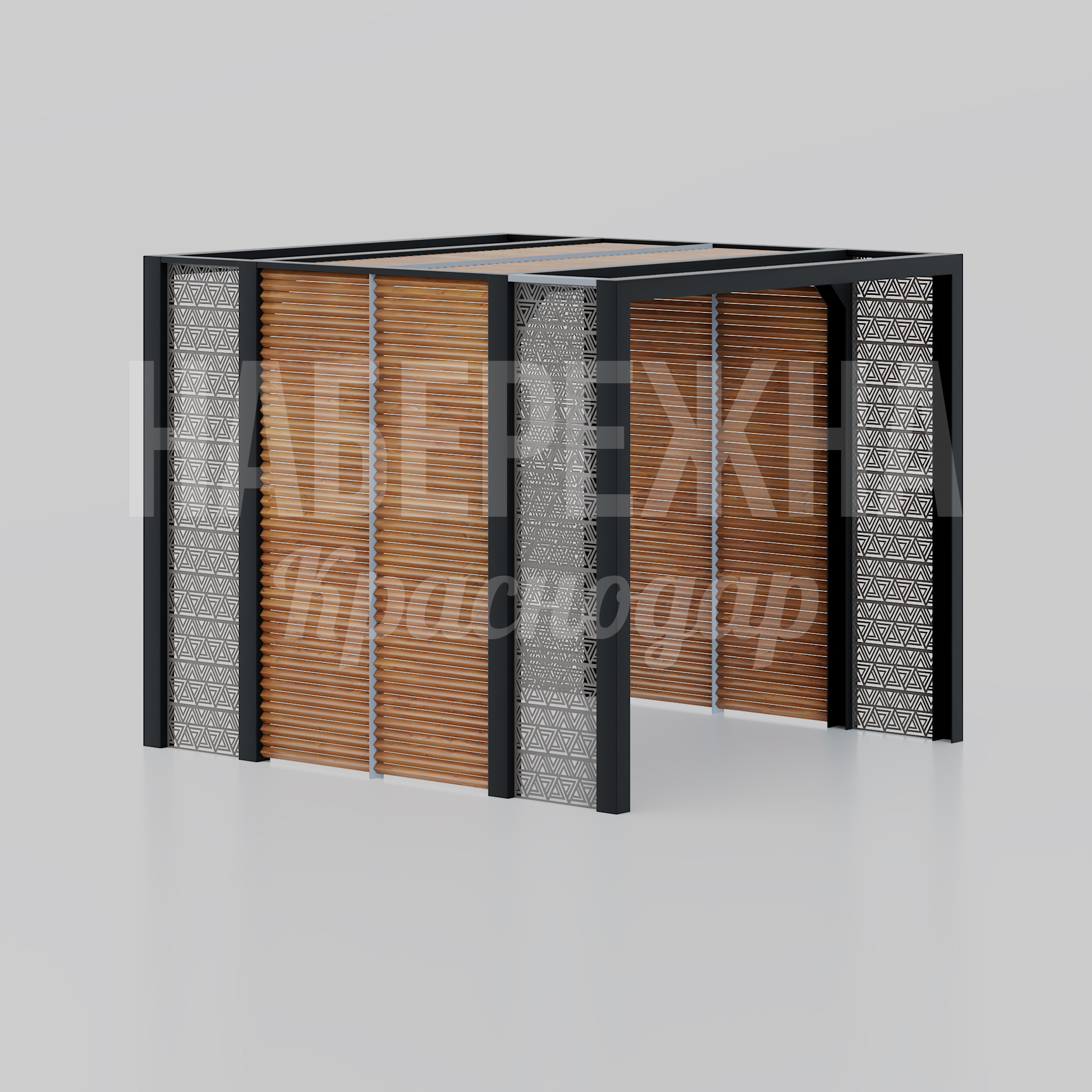 Навес Innus 2800x3090x2485 мм. MAF-22.115 Навес с деревянными ламелями и металлическим каркасом. Защита от осадков и солнца для зон отдыха и парковок.