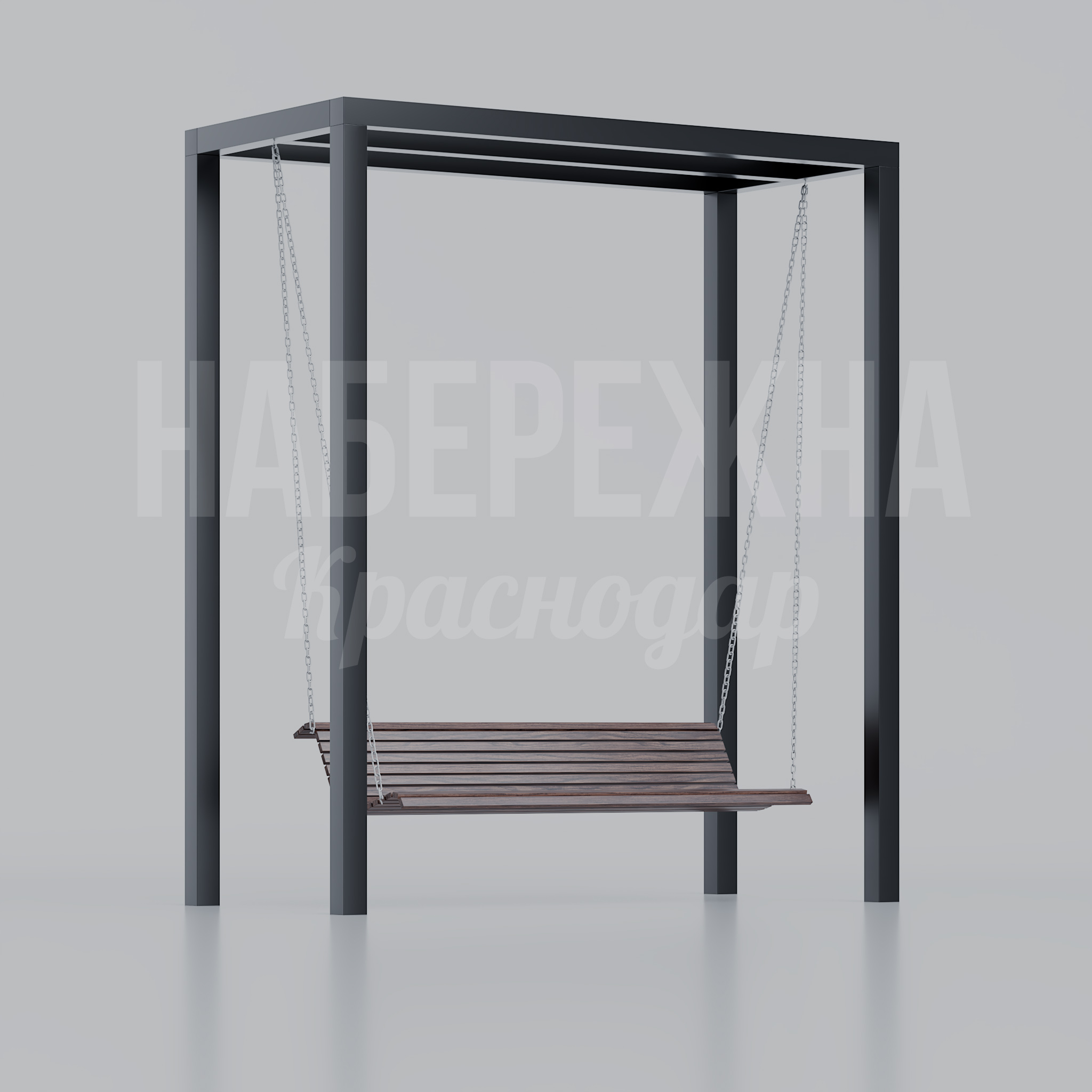 Качель Micliåva 2500x1200x3000 мм. MAF-22.127 Качель с подвесным сидением на цепях и навесом, защищающим от солнца в зонах отдыха и парках.