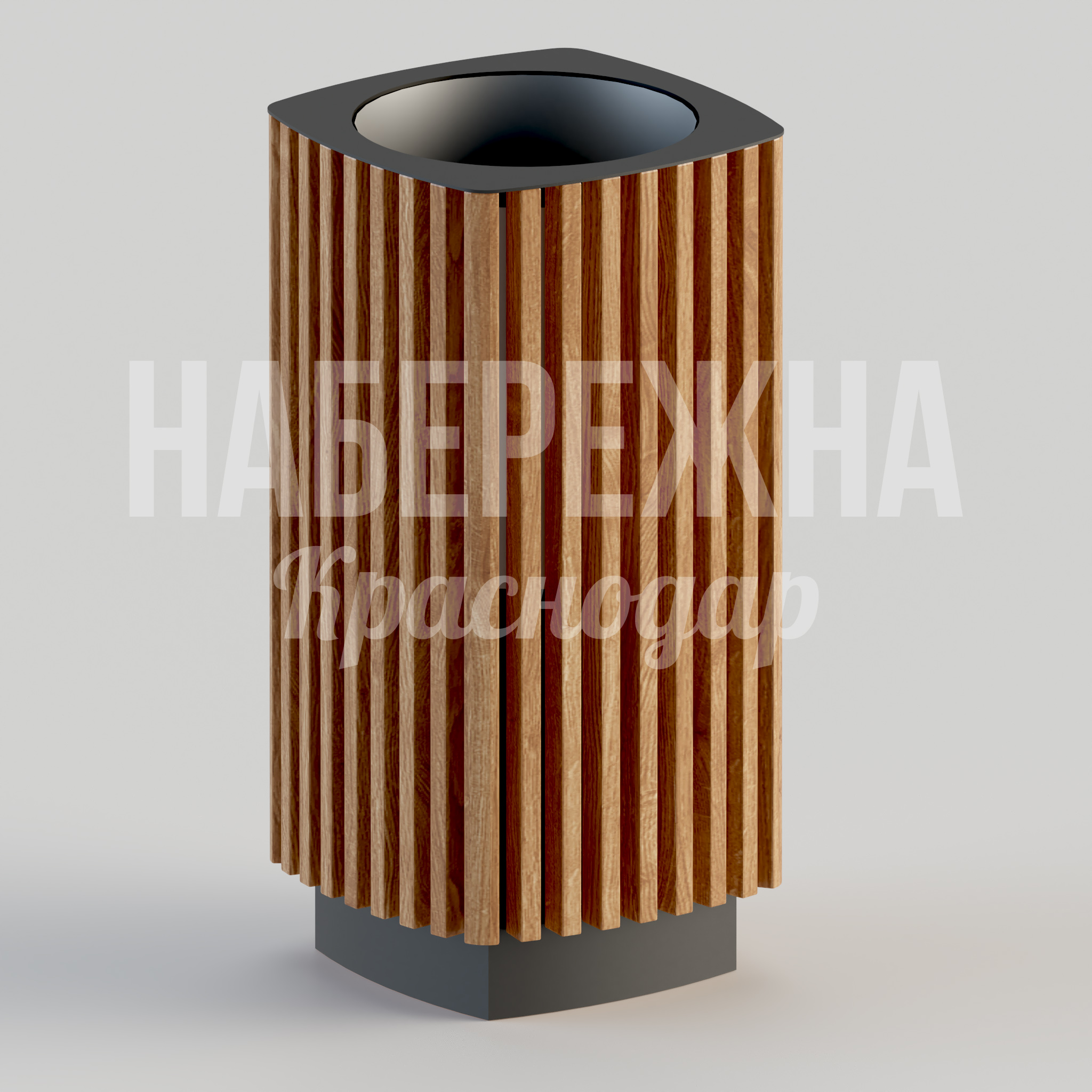 Урна Fuhdö 385x385x785 мм. MAF-22.195 Урна с ламелями из термодревесины и металлическим основанием, объём 50 литров, подходит для парков и скверов.