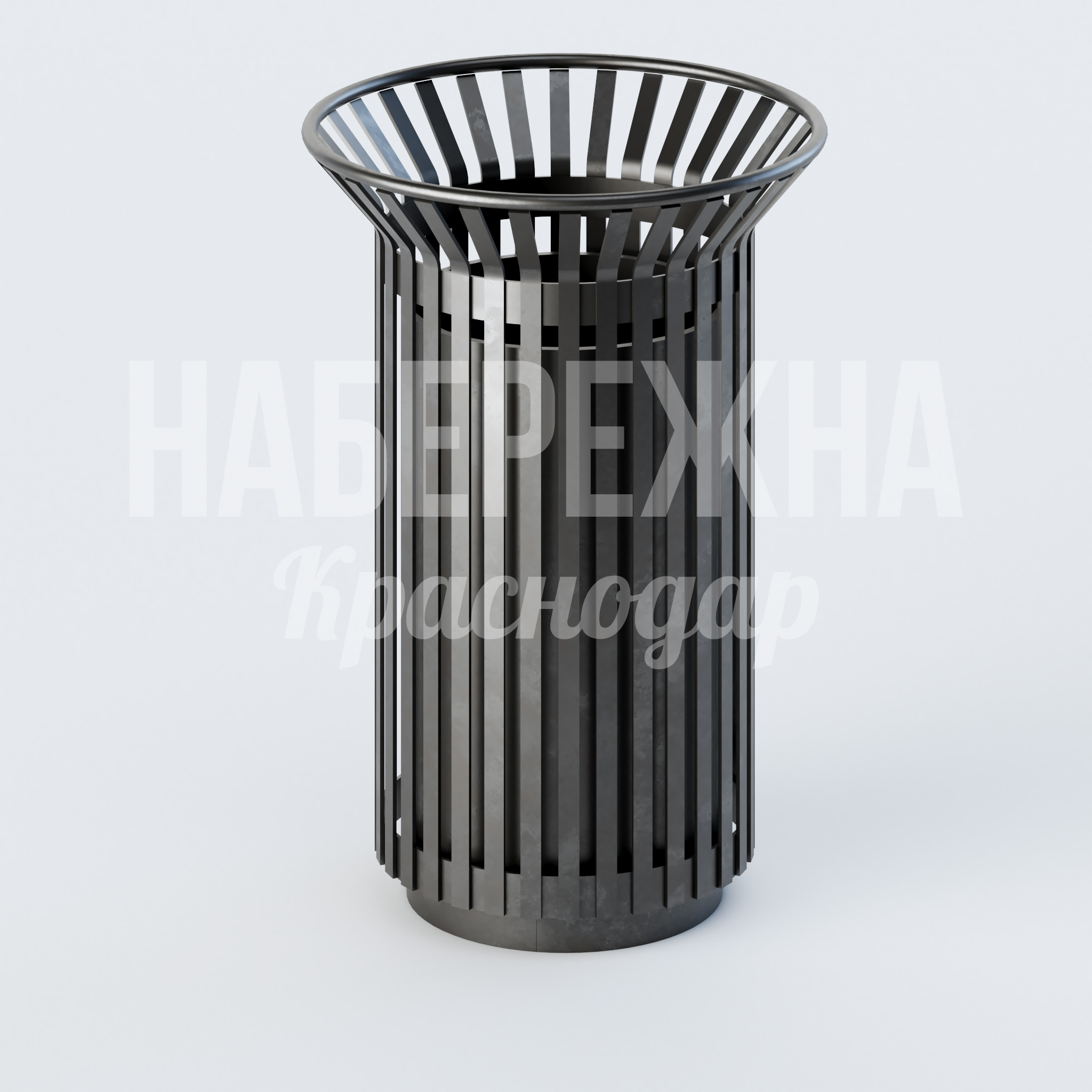 Урна уличная Eyla 515x515x800 мм. MAF-22.197 Урна с вертикальными планками и открытой конструкцией. Быстрое обслуживание, защита от осадков внутри, подходит для парков и площадей.