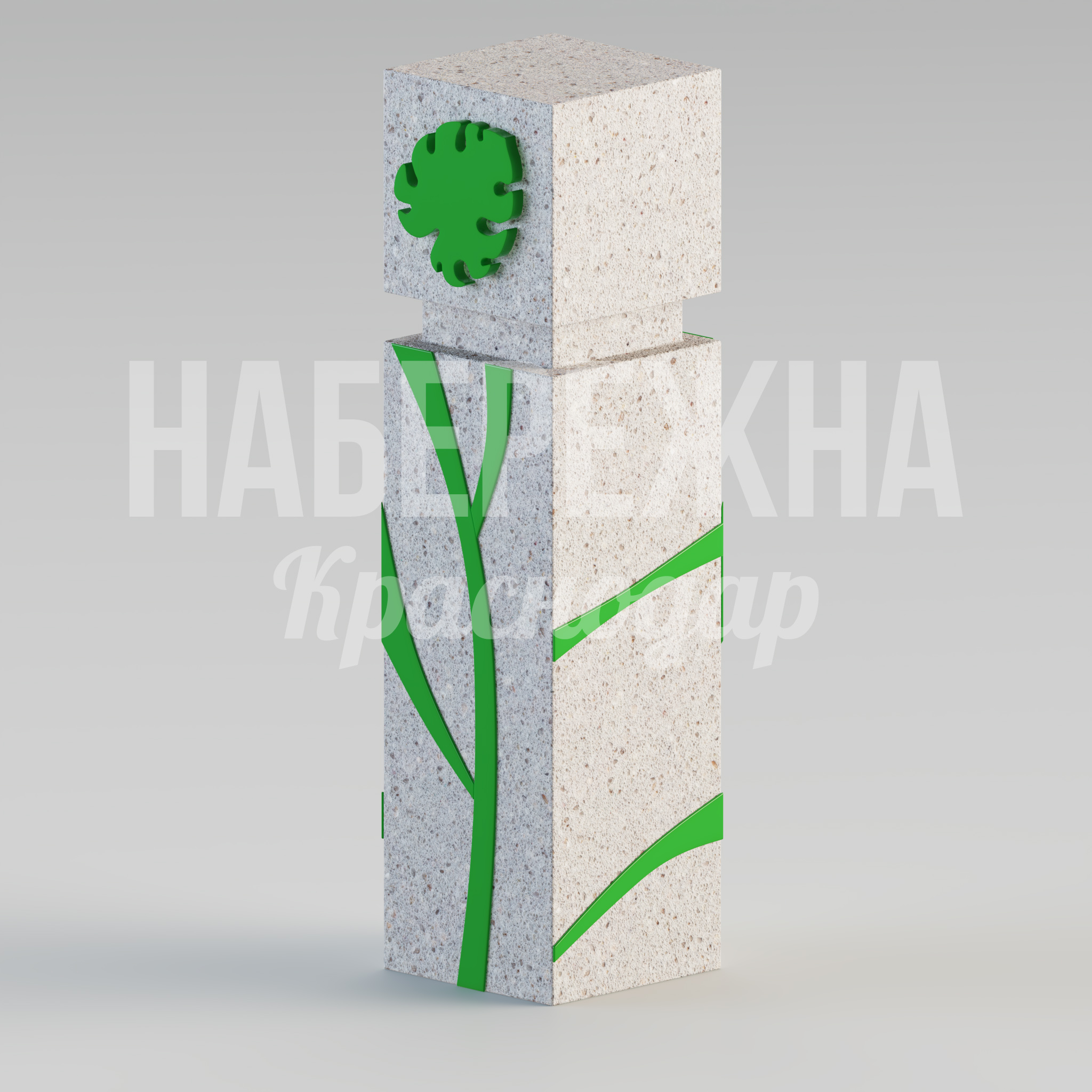 Столбик Vieköup Monstera Plant 450x400x1500 мм. MAF-22.210 Столбик с декоративным растительным рельефом для зонирования парковых территорий и пешеходных зон, стойкий к нагрузкам.