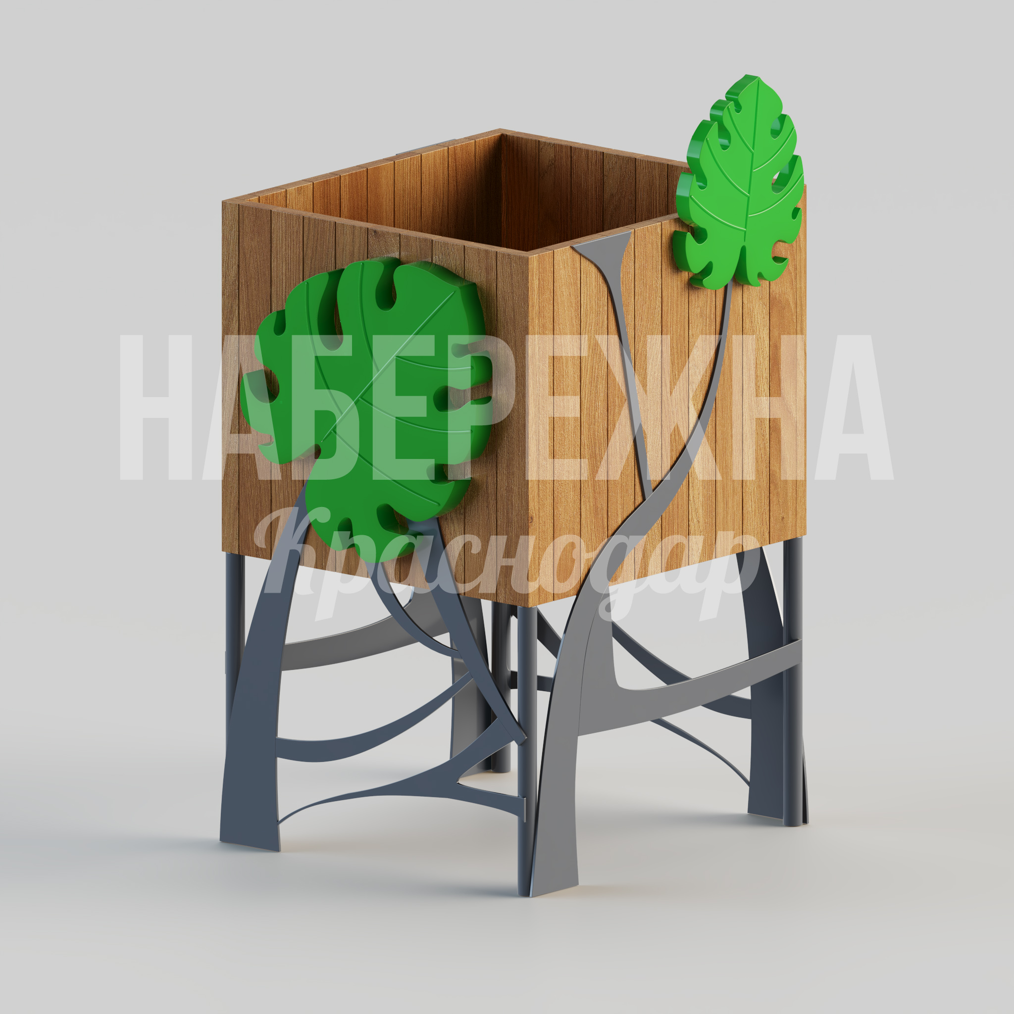 Вазон Lodpebgu Monstera Plant 520x470x880 мм. MAF-22.211 Вазон квадратный с деревянными панелями и металлическим каркасом. Объёмная конструкция для крупных растений.