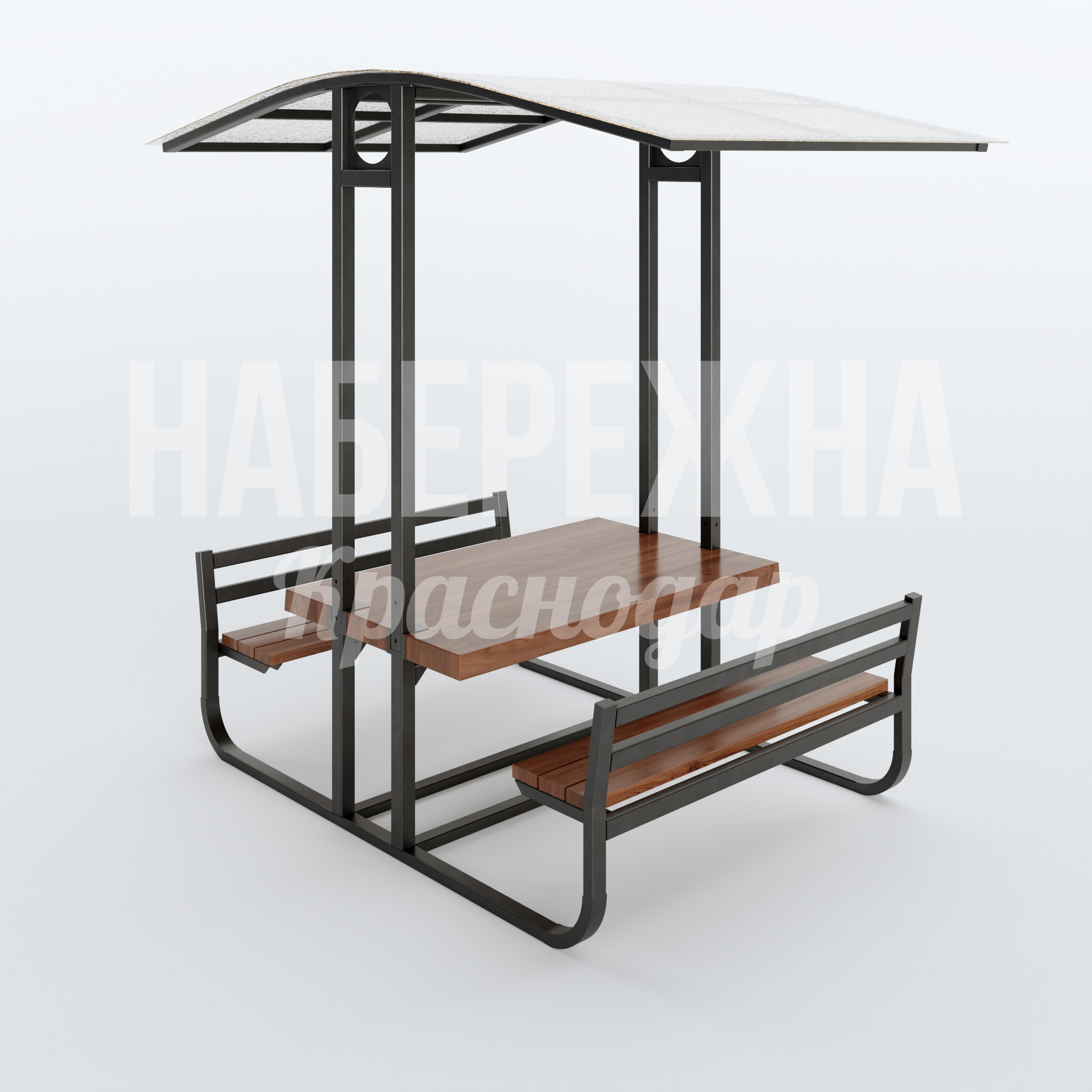 Стол с навесом Sejras 1600x2790x2570 мм. MAF-22.244 Стол с навесом для зон отдыха в парках, скверах и дворах. Защищает от осадков, вмещает до 6 человек.
