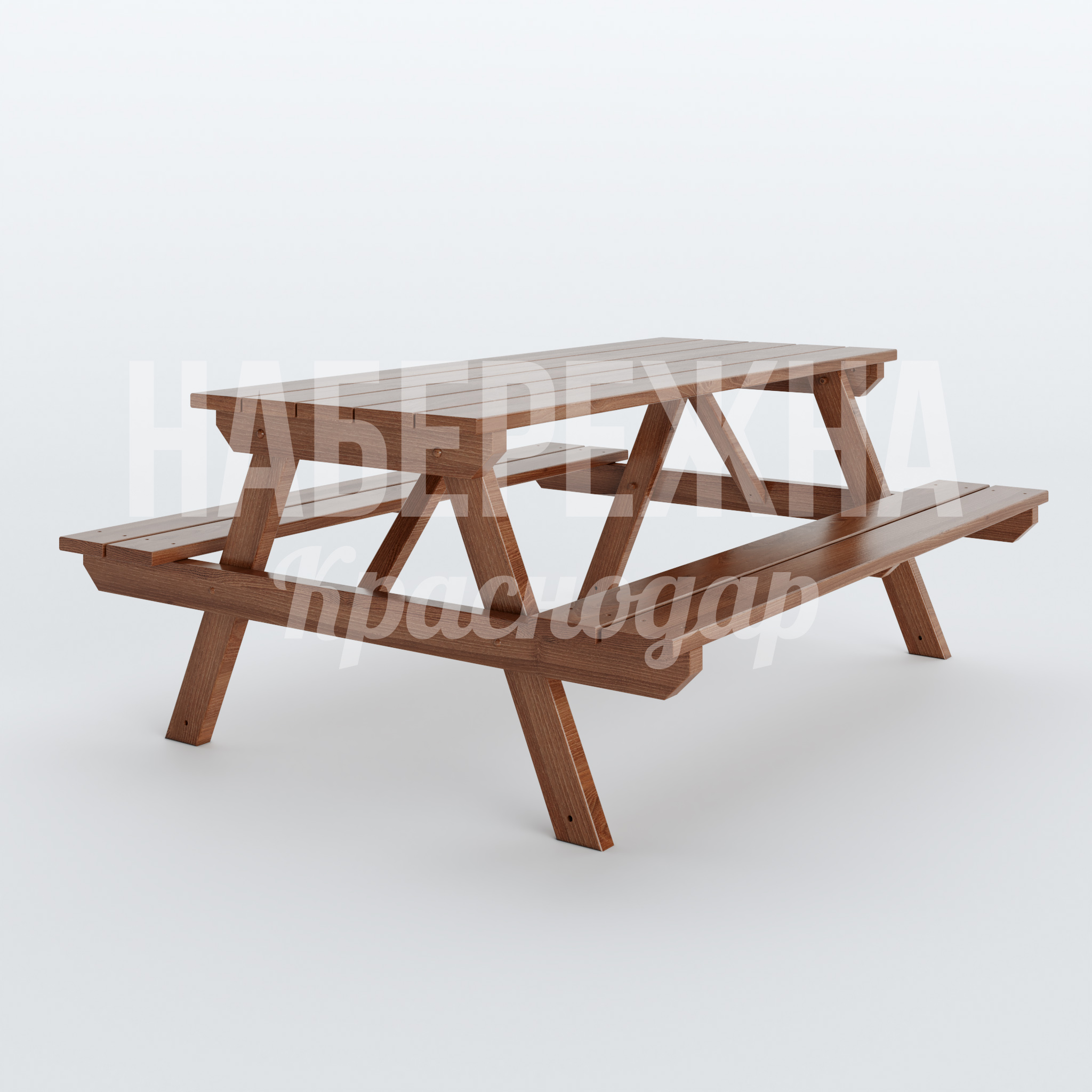 Стол Nelsut 1550x1800x750 мм. MAF-22.245 Парковый стол с интегрированными скамьями для зон отдыха. Классическая А-образная конструкция на 6-8 человек.