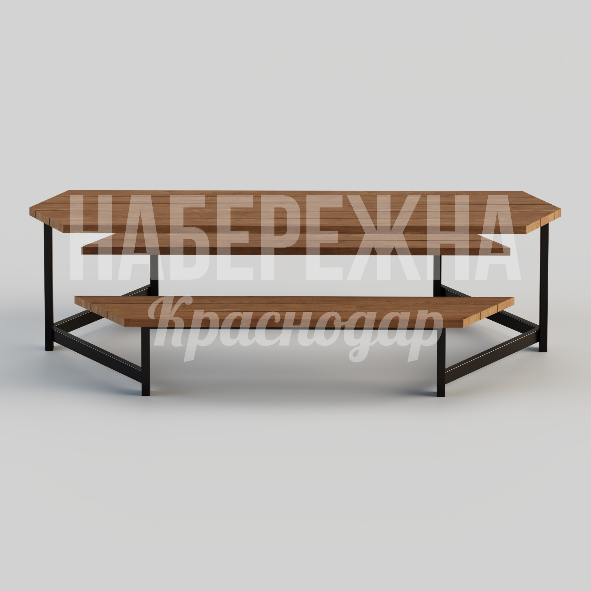 Парковый стол Kelna 1800x3000x900 мм. MAF-22.259 Парковый стол с двухуровневой конструкцией для зон отдыха. Вместительная столешница из термодревесины на раме.