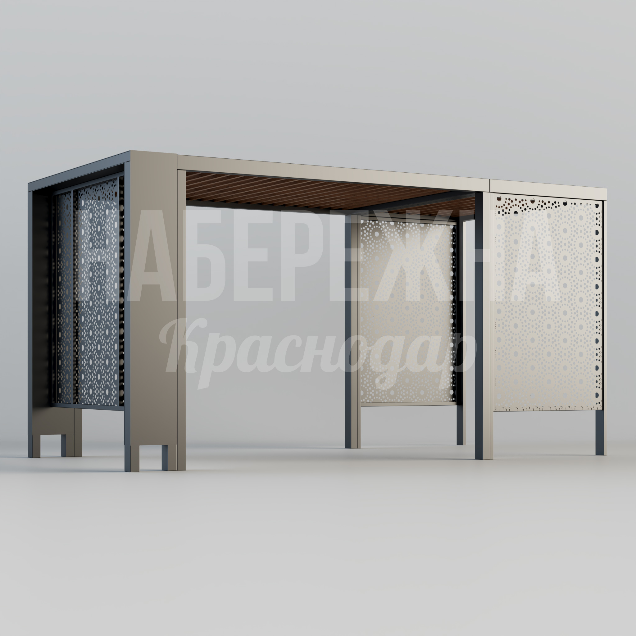 Пергола Giy 3000x6050x3160 мм. MAF-22.285 Пергола с деревянной крышей и перфорированными панелями. Защита от солнца, зонирование пространства, долговечность.
