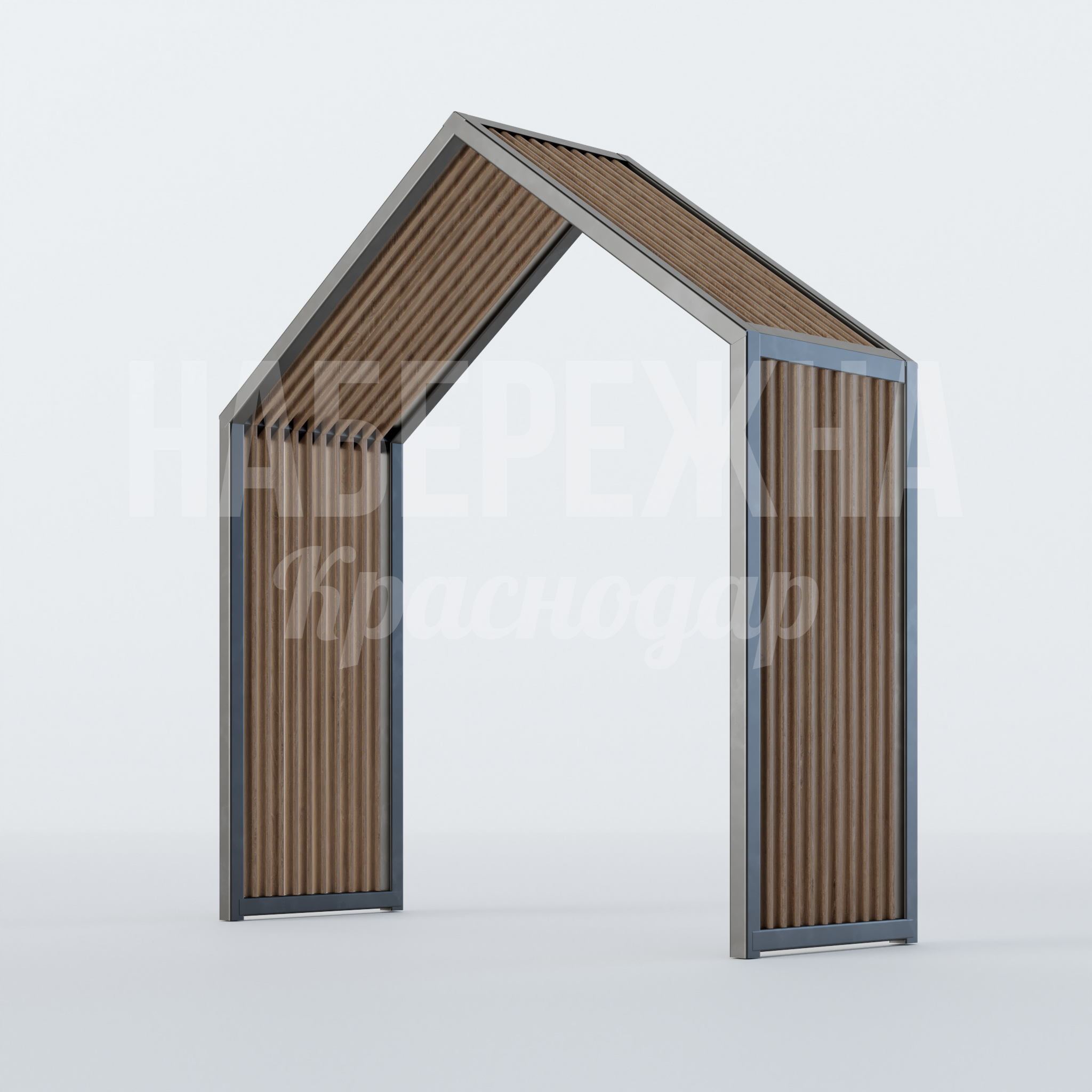 Пергола Jus 1000x2950x3200 мм. MAF-22.298 Пергола арочной формы с ламелями из ДПК. Создаёт тенистую зону для отдыха посетителей парков и скверов.