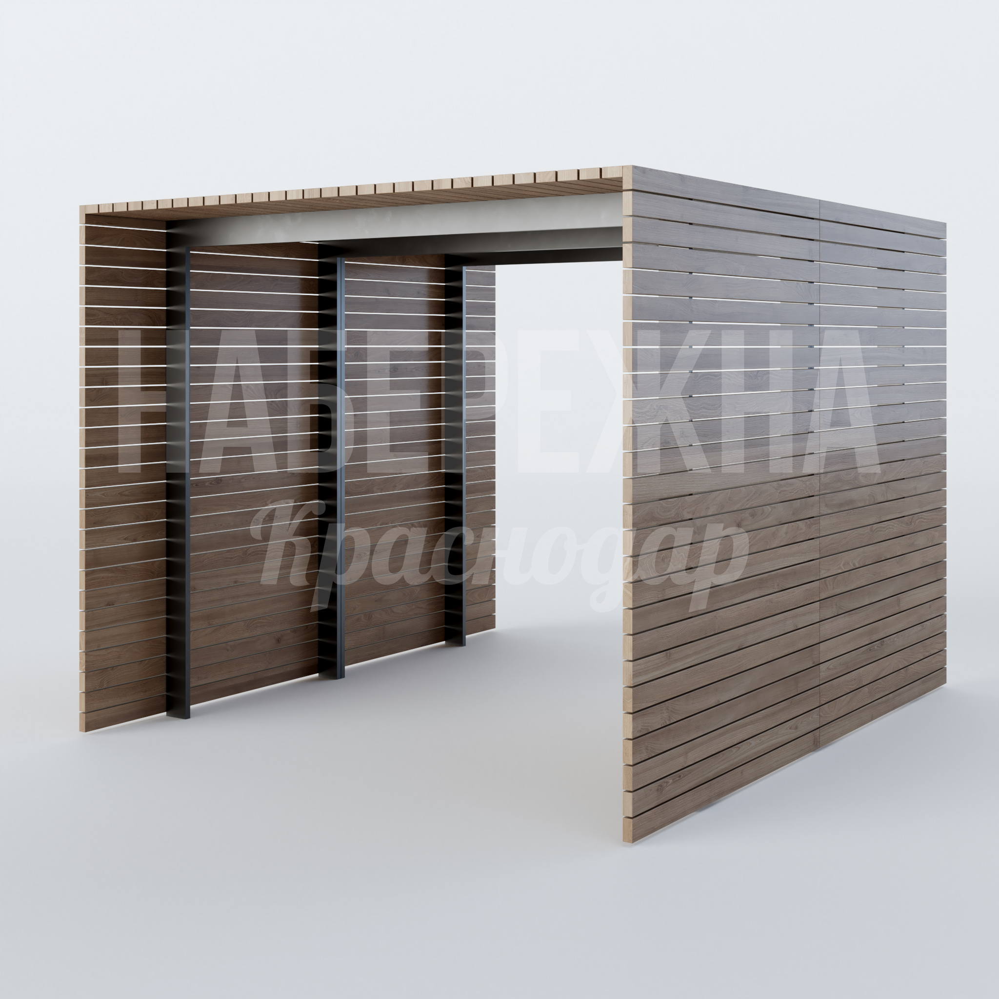 Пергола Uysig 3250x2880x2400 мм. MAF-22.302 Пергола с ламелями из термодерева и металлическим каркасом. Защита от солнца, зонирование пространства.