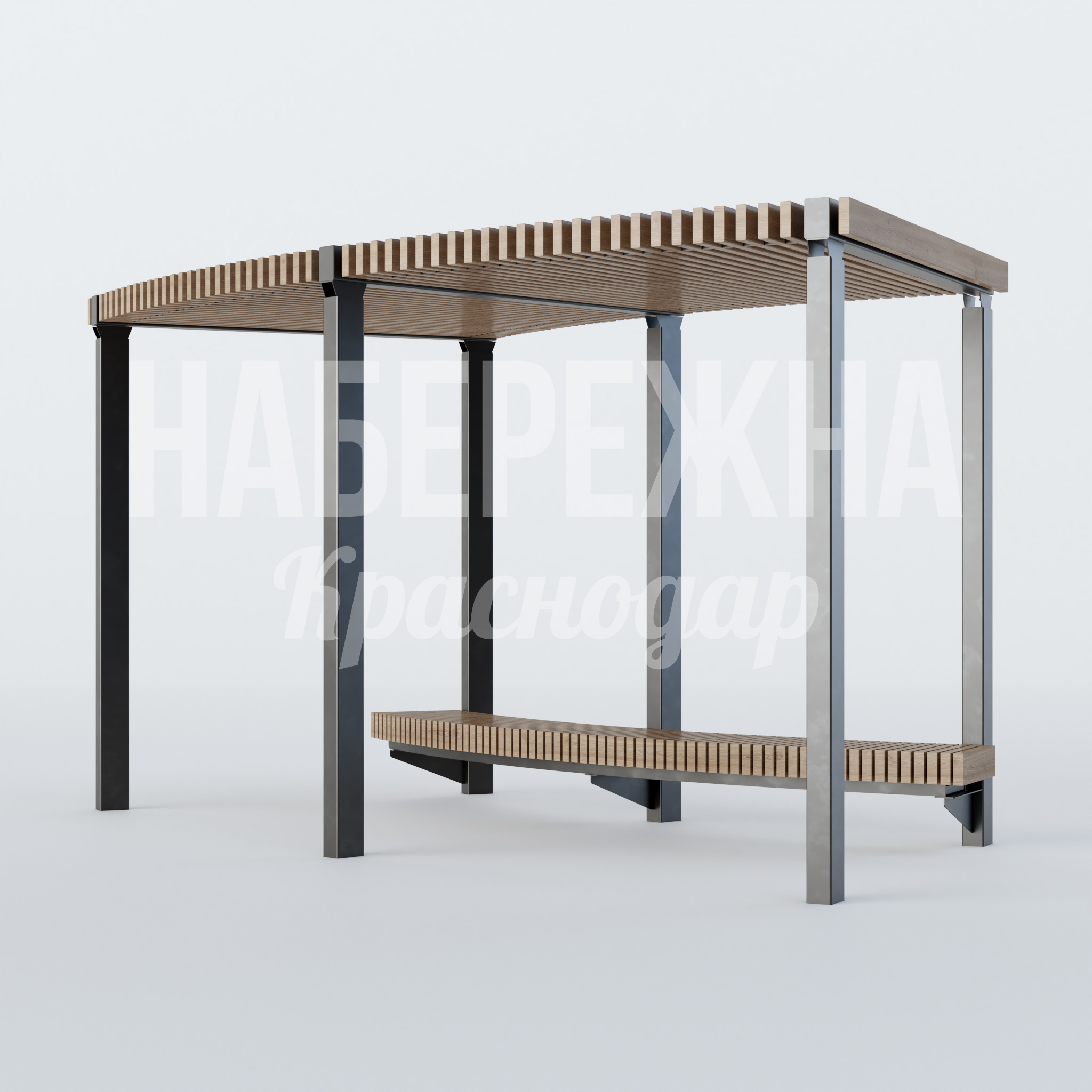 Пергола Evhi 2350x6300x2150 мм. MAF-22.315 Пергола с ламелями и стеклом. Защищает от солнца, создаёт зону отдыха. Подходит для парков и скверов.