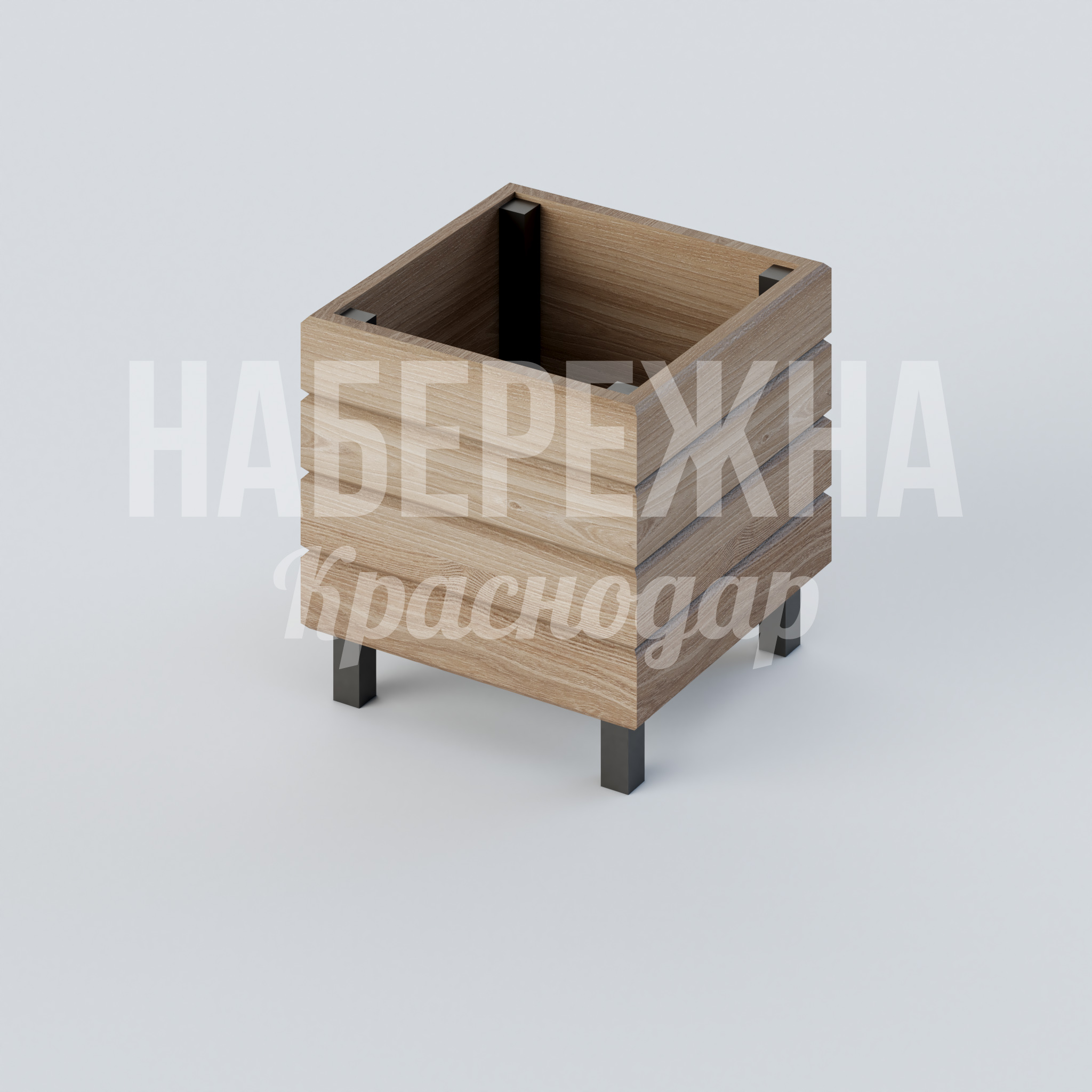 Вазон Tono 500x500x500 мм. MAF-22.316 Вазон квадратной формы с текстурой дерева на металлокаркасе. Стойкость к влаге и УФ-излучению для озеленения.