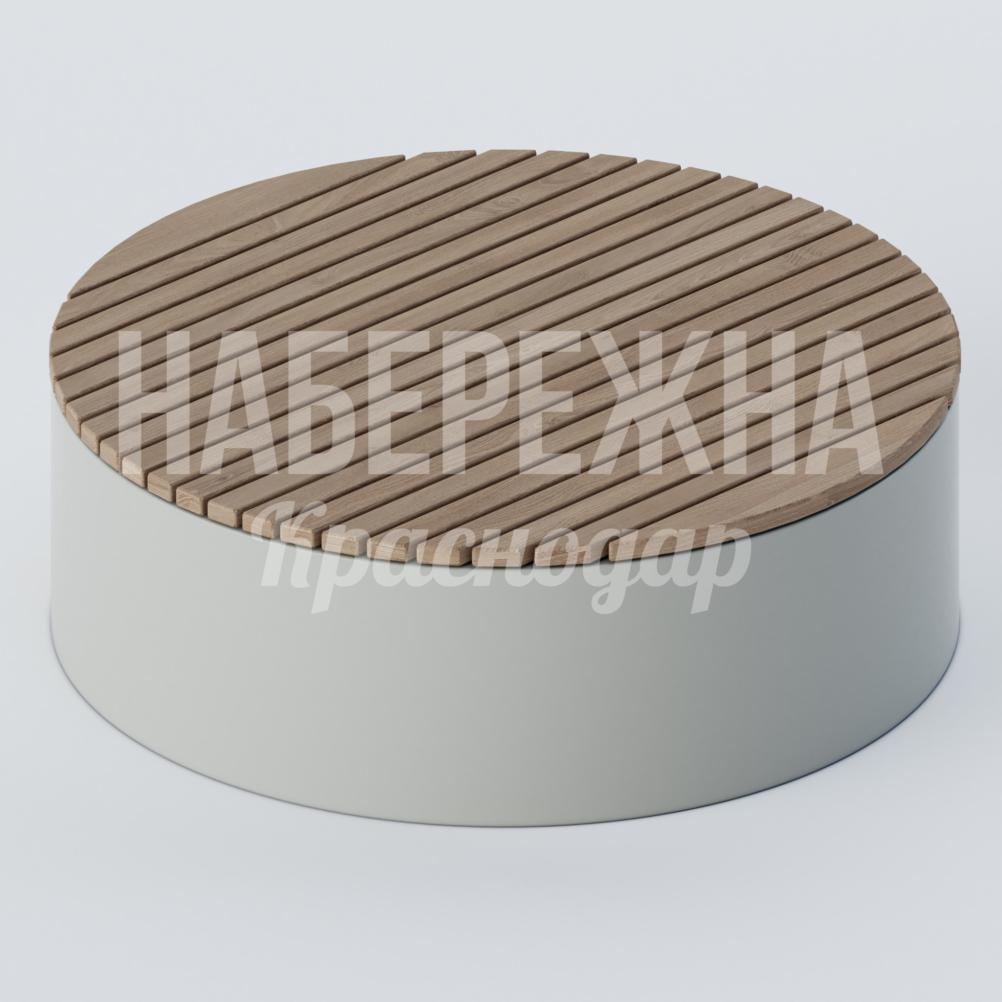 Лавочка Uemtih 1500x1500x450 мм. MAF-22.371 Круглая лавочка с деревянным реечным сидением на бетонном основании. Выдерживает высокие нагрузки, подходит для парков.
