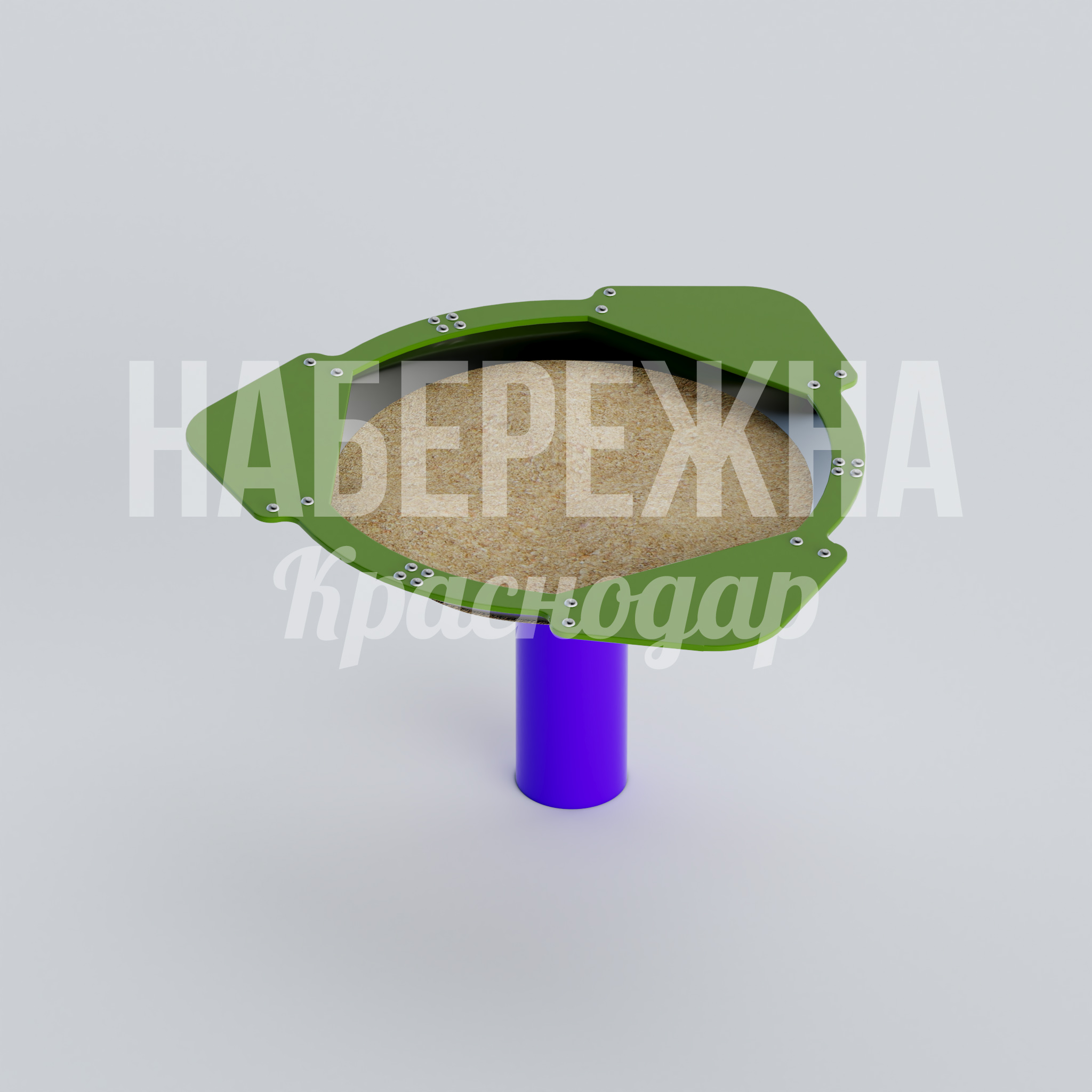 Песочница на ножке Murcuf 1275x1310x770 мм. MAF-22.409 Песочница на металлической стойке с листовой крышкой защищает песок от загрязнений и осадков круглый год.