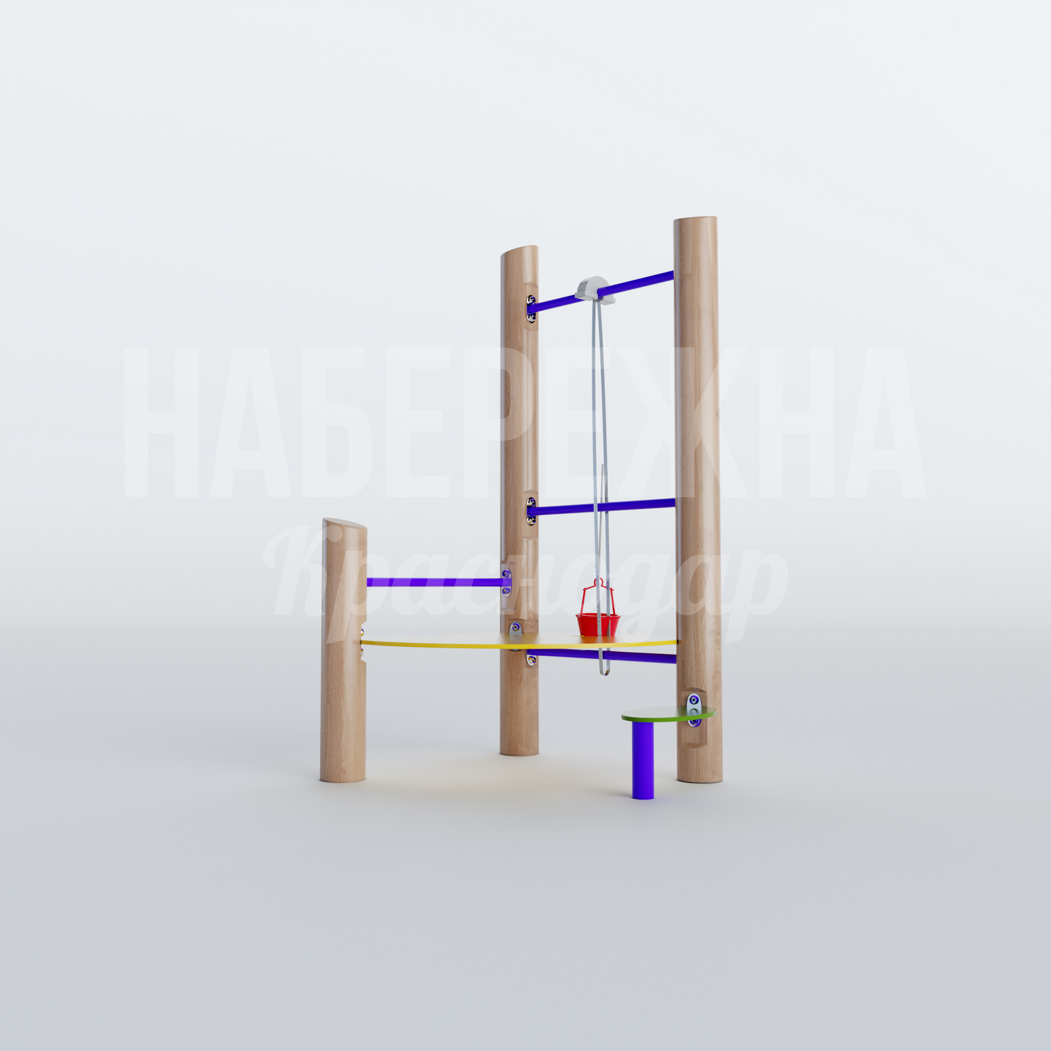 Песочный модуль Pubsårne 1220x1380x2340 мм. MAF-22.423 Песочный модуль с канатной дорогой и качелями. Развивает координацию и моторику детей разных возрастов.