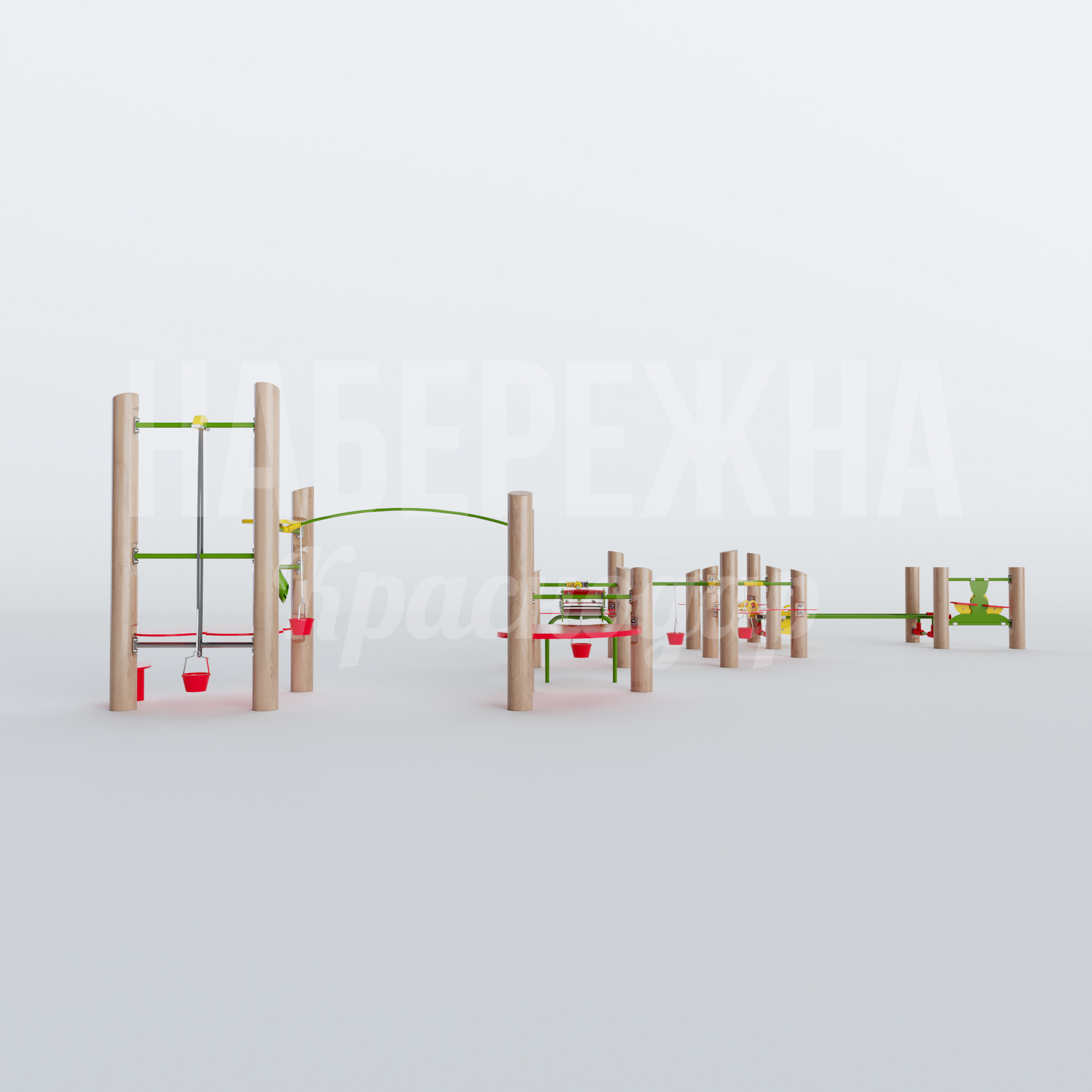 Песочный модуль Jehu 6070x9060x2365 мм. MAF-22.425 Песочный модуль с комплексом игровых элементов и зонами для групповых занятий детей разного возраста.