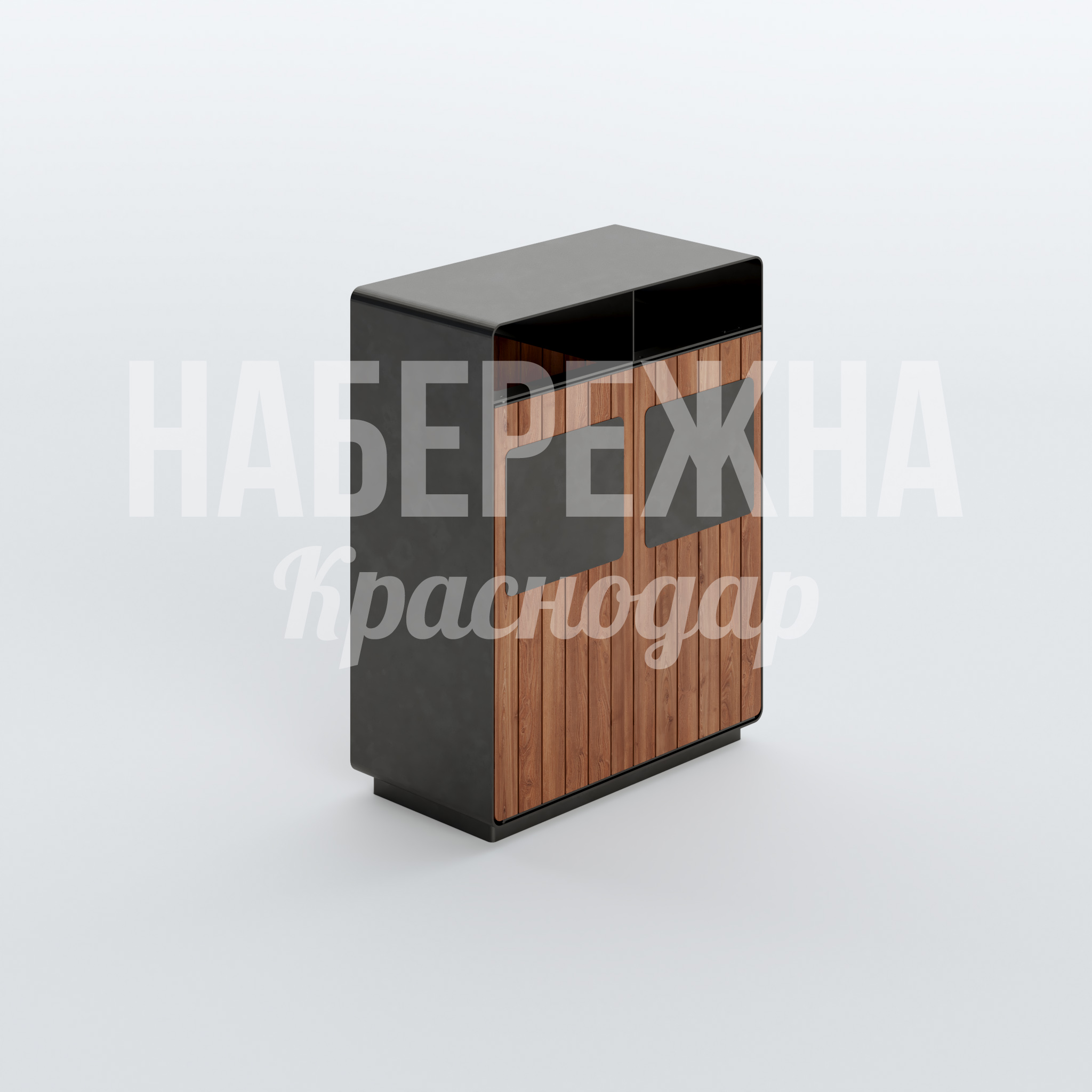 Урна Puidapku 480x950x1200 мм. MAF-22.432 Урна с двумя секциями для раздельного сбора отходов, облицовка термодеревом, стойкая к влаге и UV-излучению.