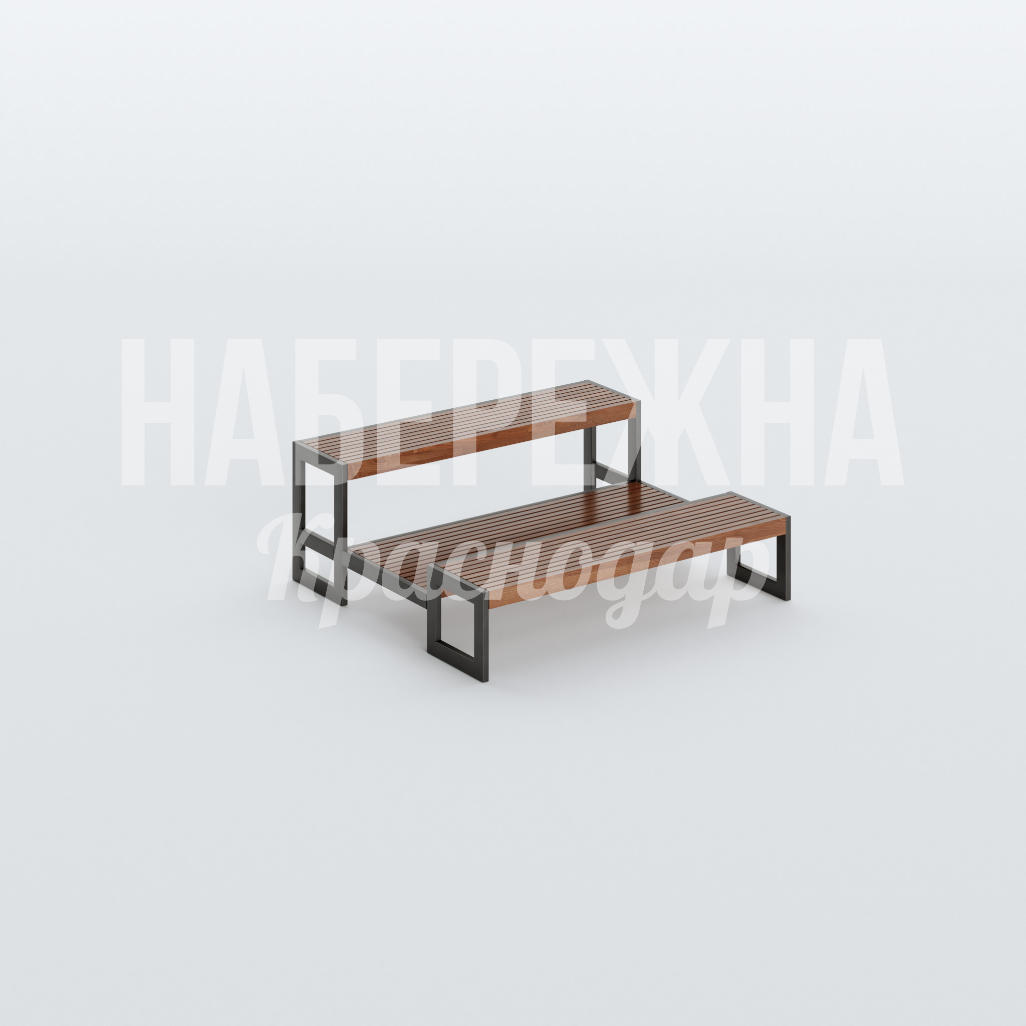 Лавочка 2ух уровневая Tölve 1800x2000x745 мм. MAF-22.498 Двухуровневая лавочка с каркасом из профильной трубы и ламелями из лиственницы, выдерживает высокие нагрузки.