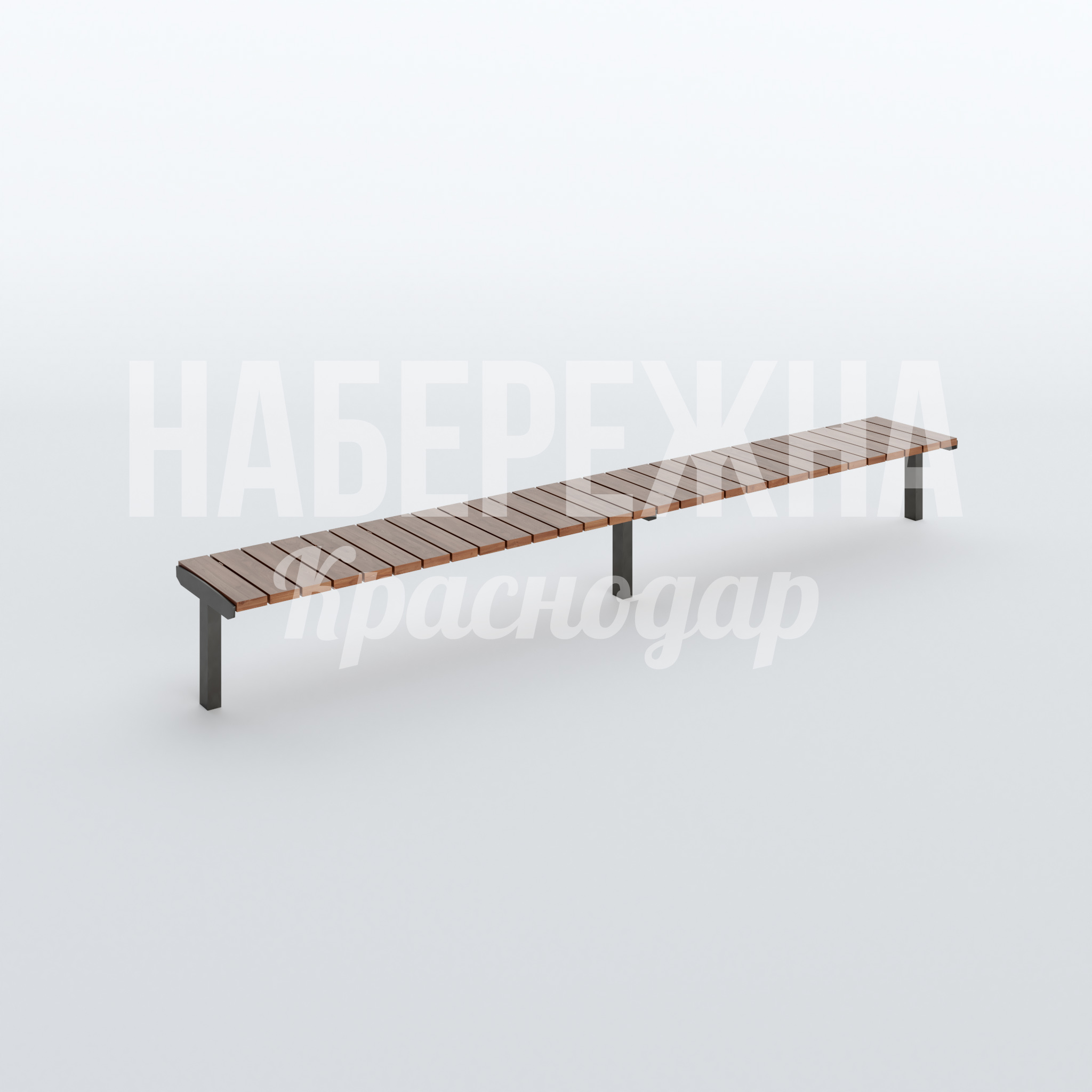 Лавочка Fiunnus 520x3760x450 мм. MAF-22.536 Скамейка без спинки с каркасом из металла и ламелями из дерева, окраска в любой цвет RAL, устойчива к нагрузкам.