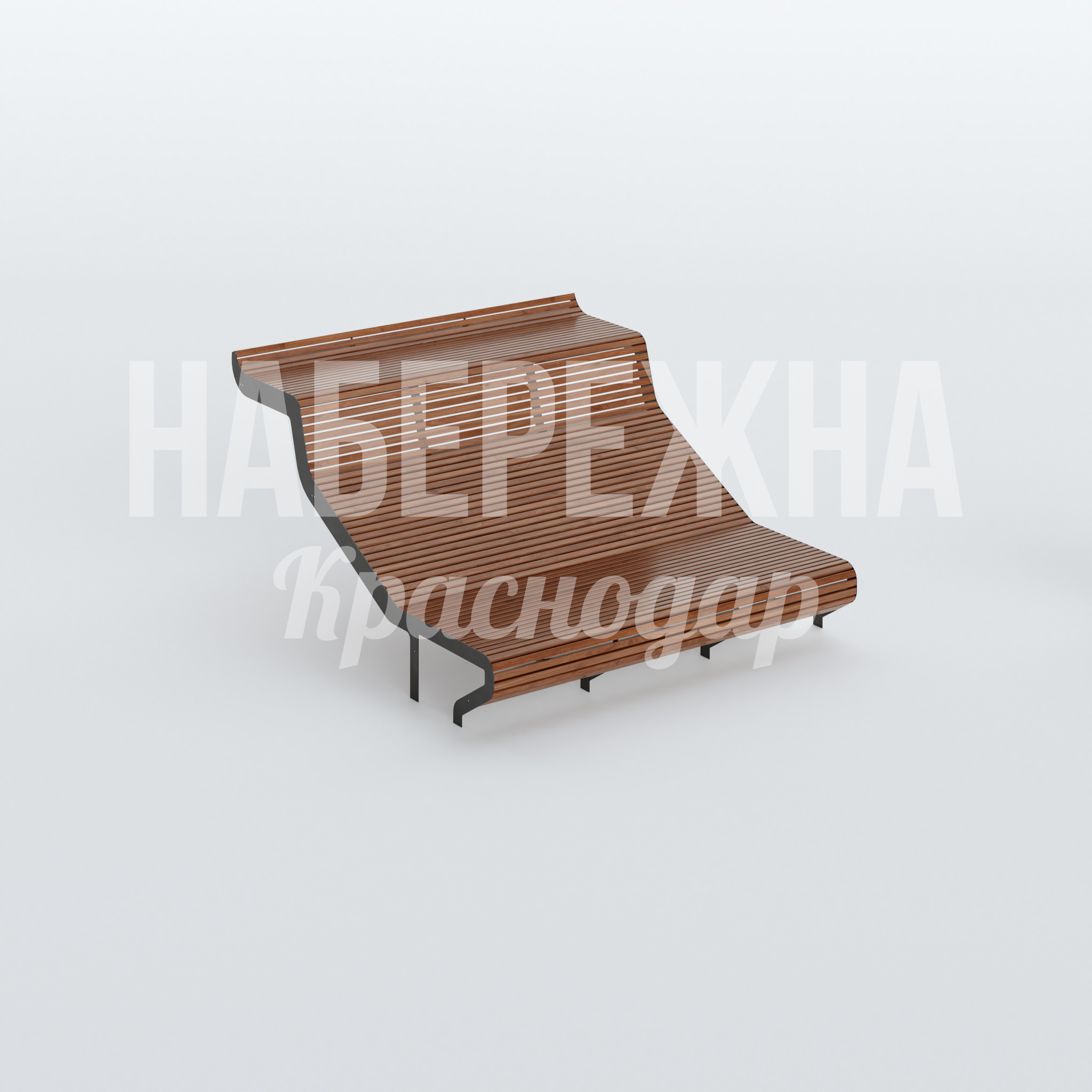 Скамейка Såvdapfu 2765x2500x1460 мм. MAF-22.539 Скамейка с волнообразной спинкой и сиденьем из реек. Вместительная конструкция на 4-5 человек. Для парков и набережных.