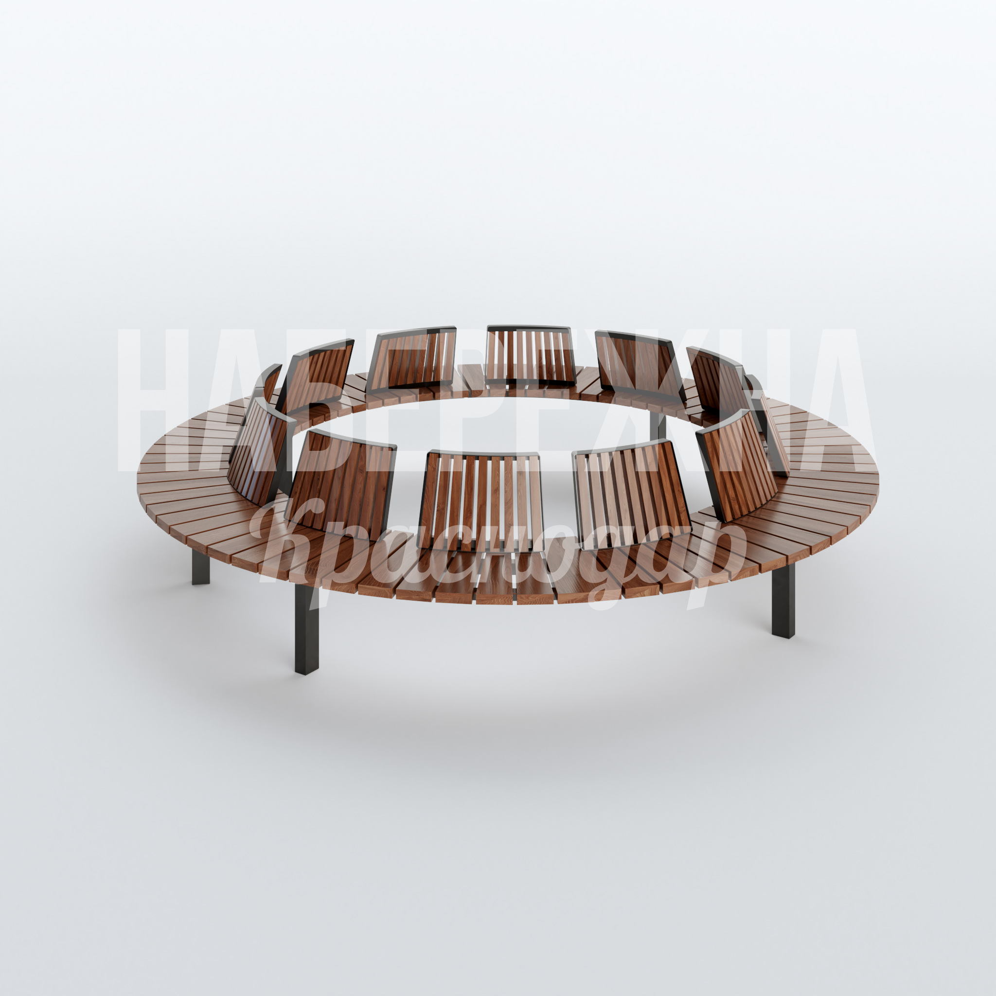 Круговая скамейка Våfu 3200x3200x800 мм. MAF-22.550 Круговая скамейка на 12 мест с центральным проёмом. Рассадка группами до 20 человек для зон отдыха и парков.