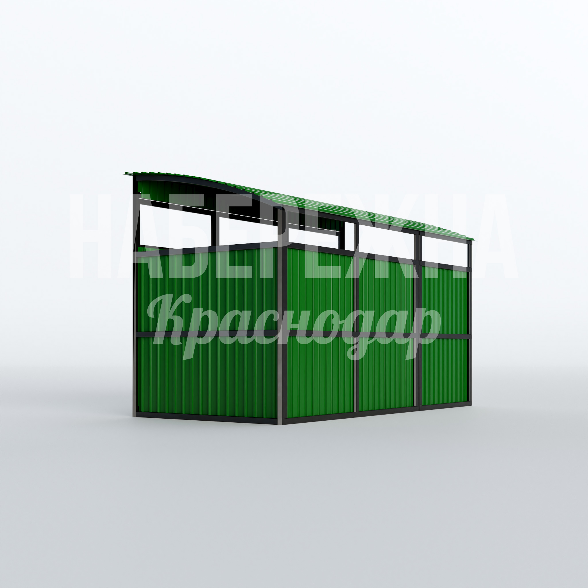 Контейнерная площадка Luiva 1770x3570x2210 мм. MAF-22.578 Контейнерная площадка с металлическим каркасом и профлистом. Вмещает до 4 баков. Защита от осадков и ветра.