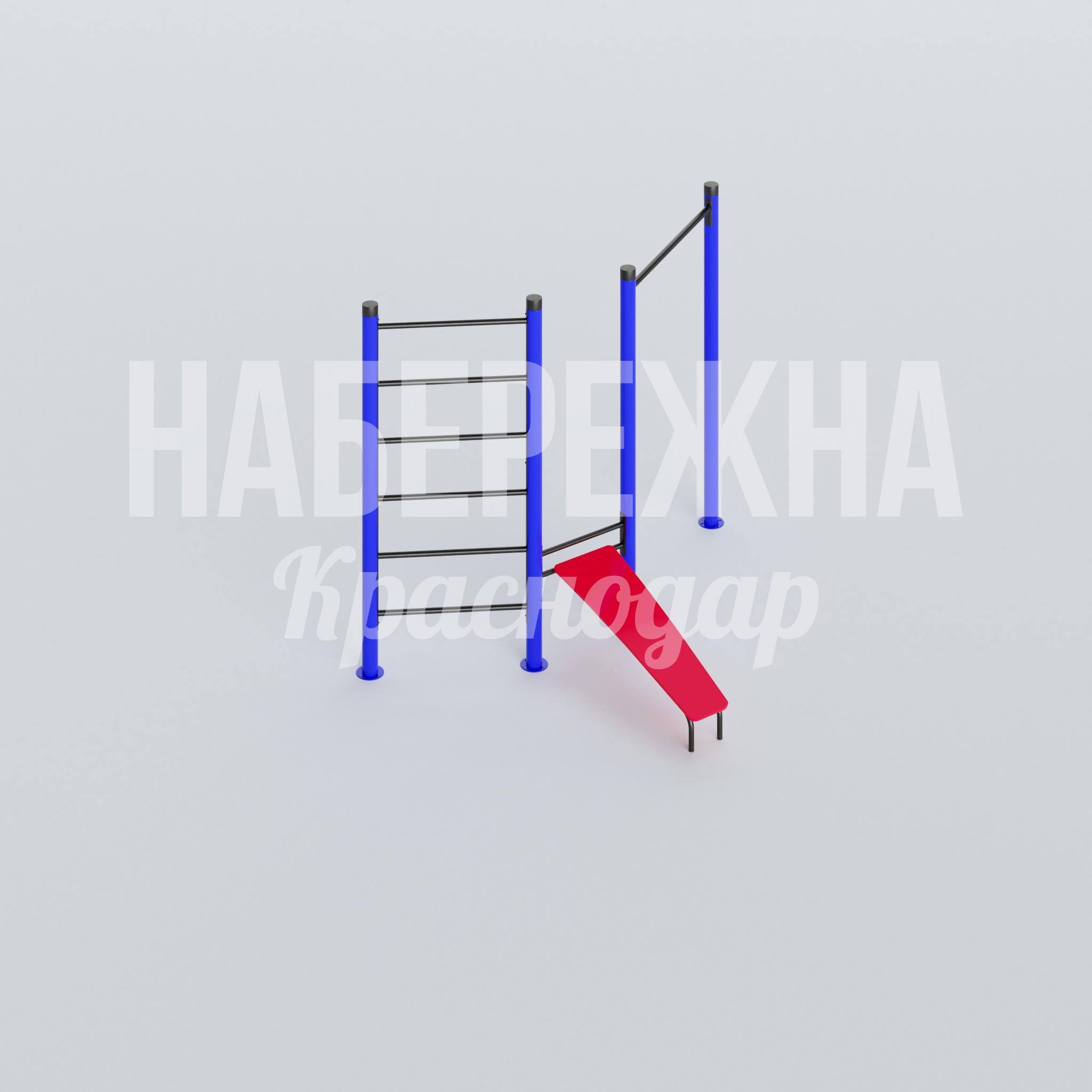 Спортивный набор Kufsufi 2280x3200x2460 мм. MAF-22.600 Спортивный комплекс с шведской стенкой, турником и горкой. Покрытие выдерживает интенсивные нагрузки круглый год.