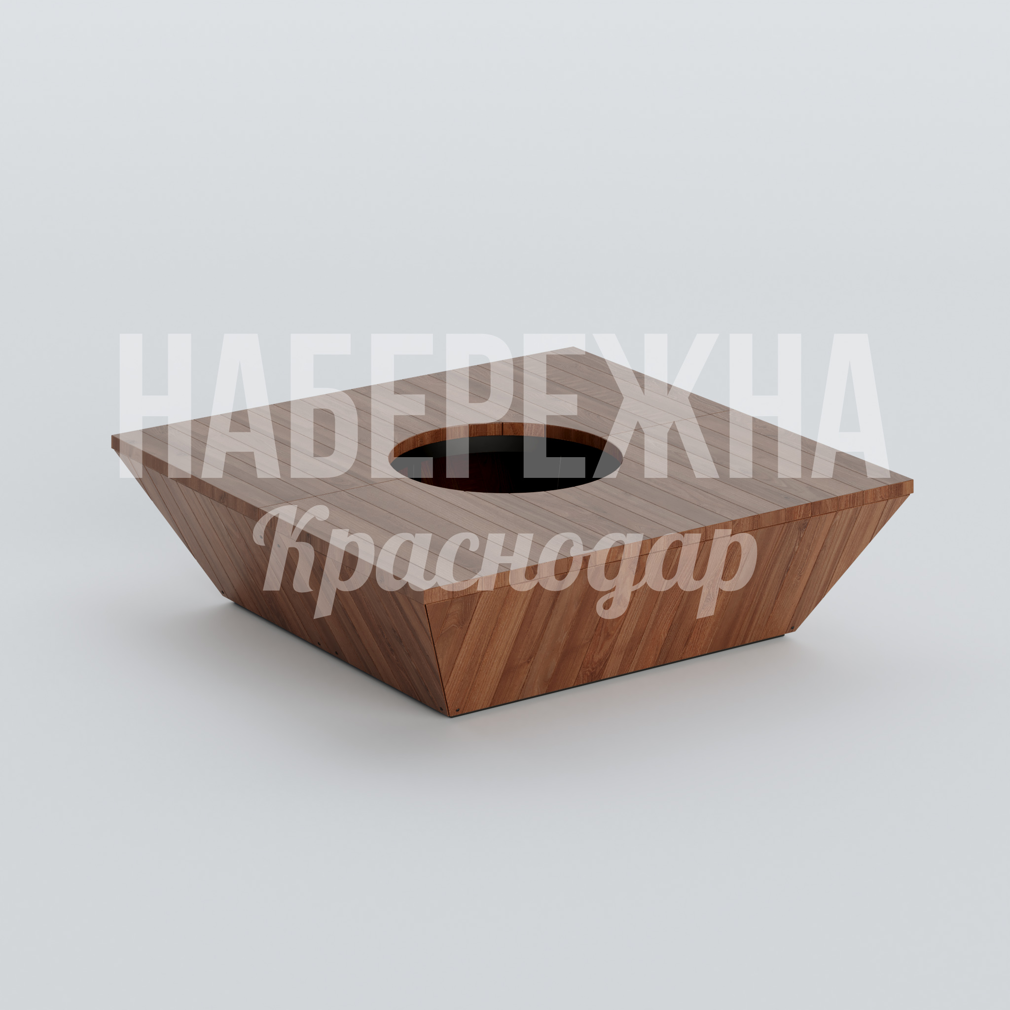 Лавочка Teökå 1600x1600x450 мм. MAF-22.796 Лавочка с геометрическим дизайном и центральным кашпо для озеленения. Устойчива к нагрузкам и осадкам.