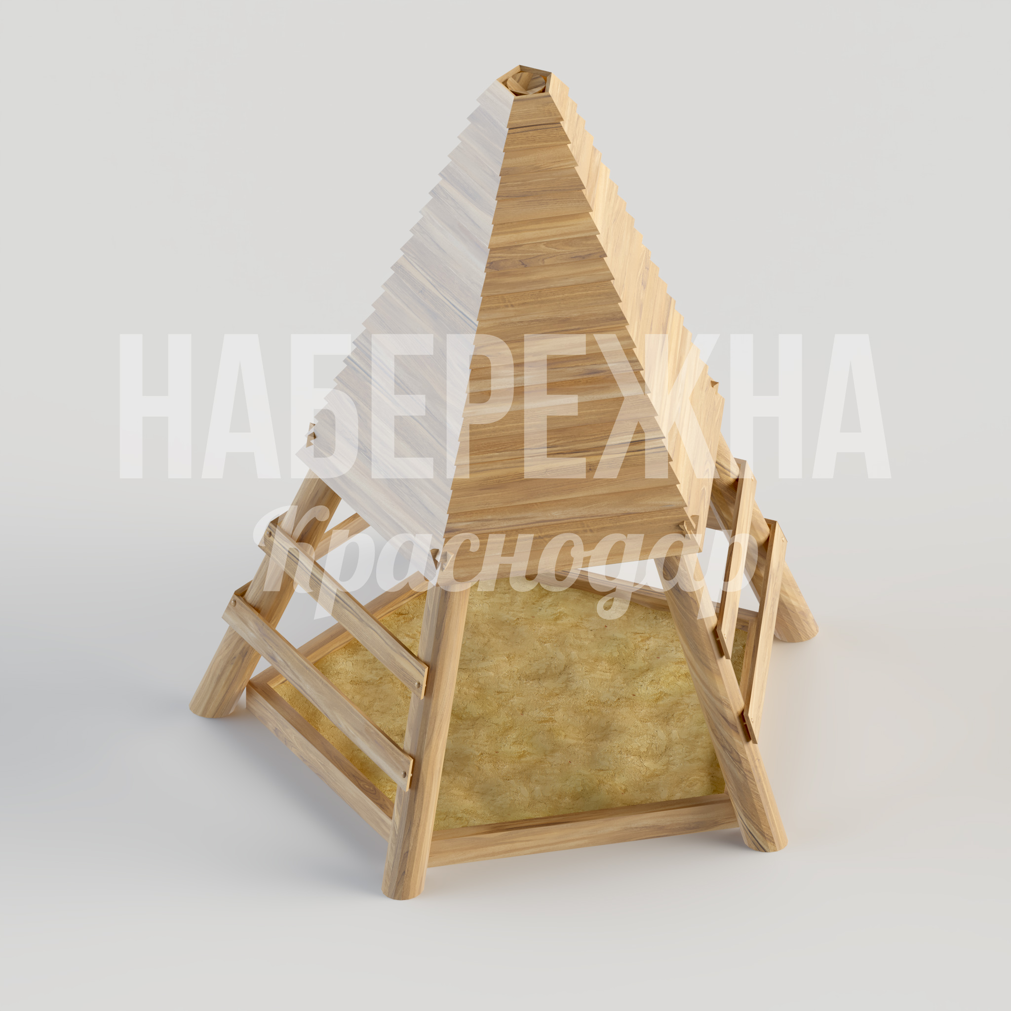 Песочница Föutuen 2200x2300x2450 мм. MAF-23.161 Песочница в форме вигвама с крышей от солнца и дождя. Вместительная игровая зона для детских площадок.