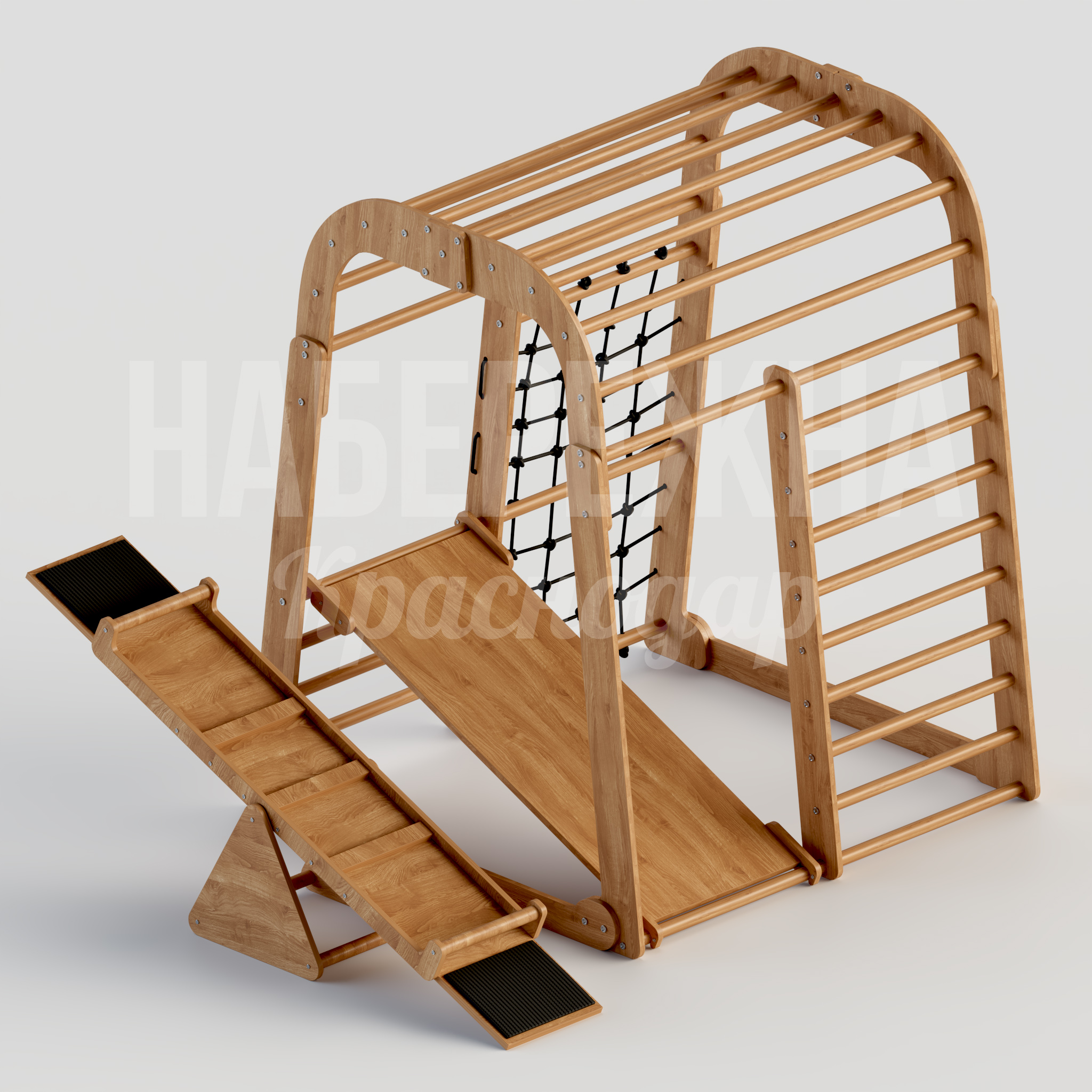 Лазалка Fulkaf 1400x1730x1500 мм. MAF-24.030 Детская лазалка с арочной конструкцией, шведской стенкой и скалодромом для развития координации и физической активности.