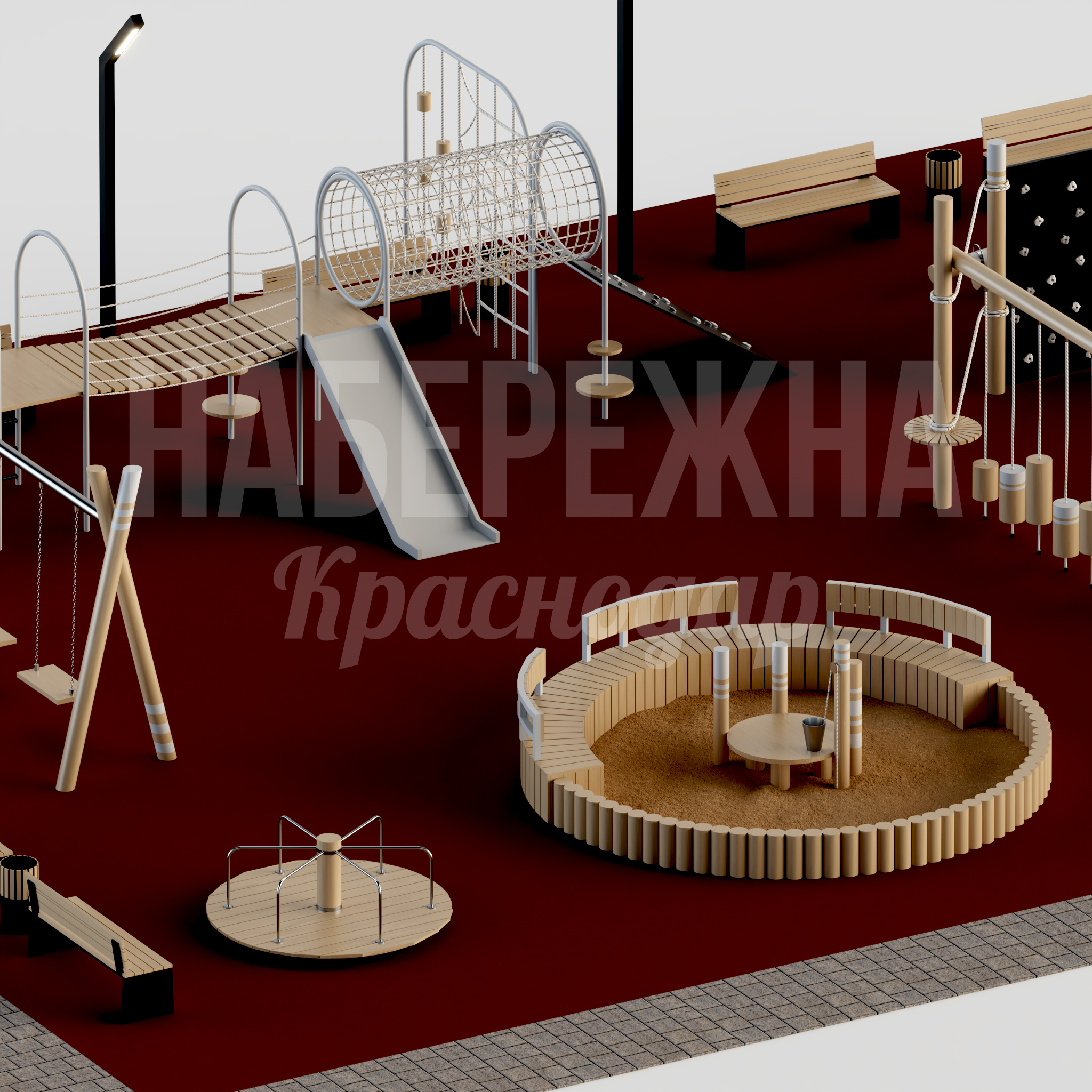 Игровой комплекс Jembesgu — купить, MAF-24.032 | Набережна Игровой комплекс Jembesgu - купить, 16200x21000x3600 мм, Металл, Дерево, Подсветка