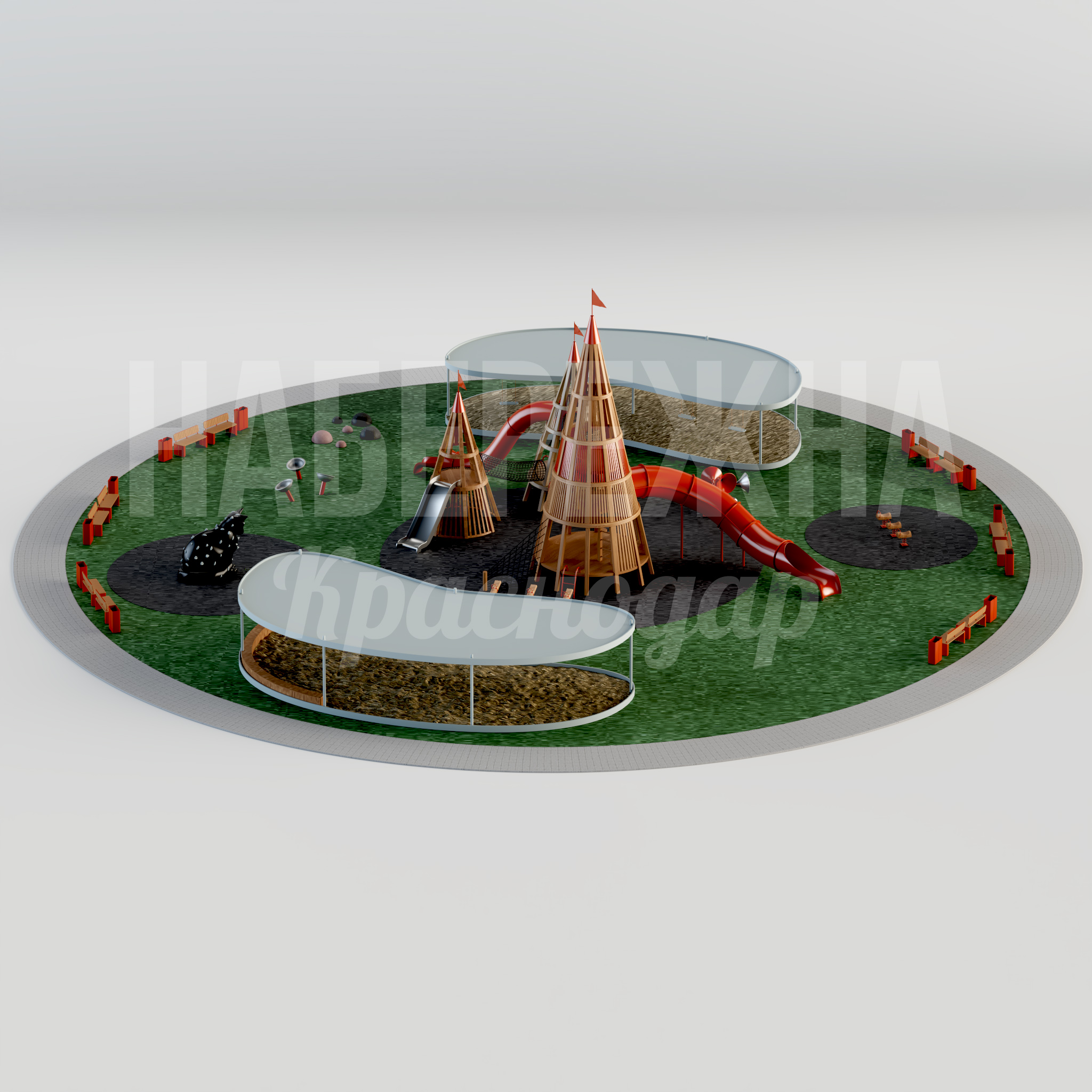 Игровой комплекс Tonov — купить, MAF-24.036 | Набережна Игровой комплекс Tonov - купить, 41800x41800x11650 мм, Металл, Дерево, Искусственная трава, МПК