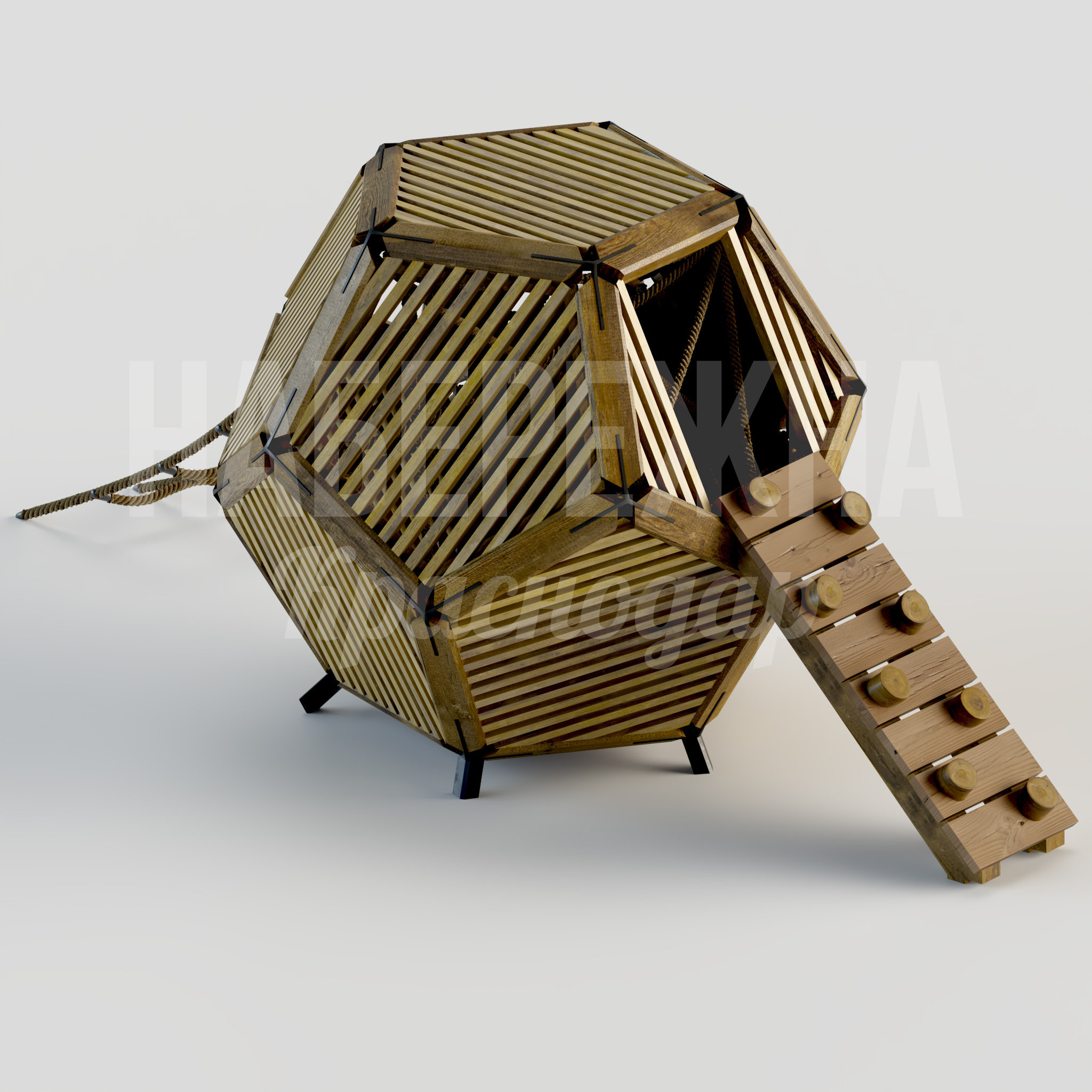 Лазалка Reoypi 6600x5200x2730 мм. MAF-24.046 Детская лазалка многоуровневой конструкции с лестницей и канатом для активного развития координации и моторики.