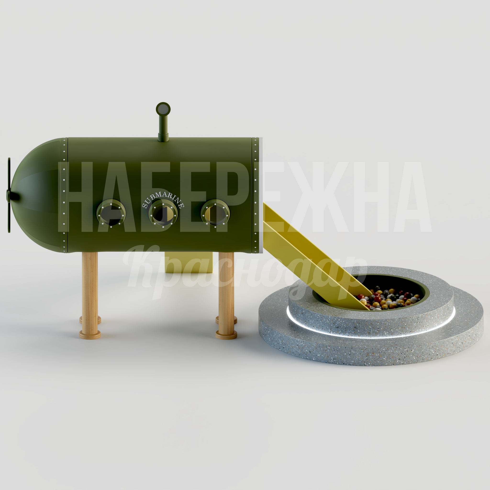 Детская горка Uum - купить, 3000x5000x2550 мм, Бетон, Дерево, Подсветка