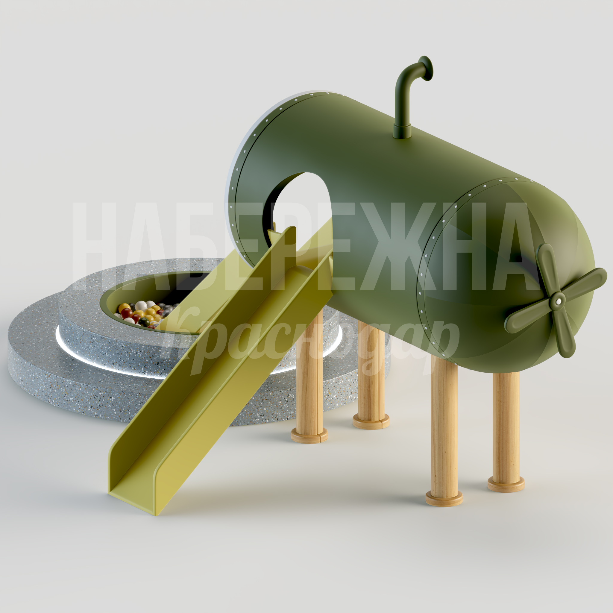 Детская горка Uum - заказать, Горки детские, Бетон, Дерево, Подсветка