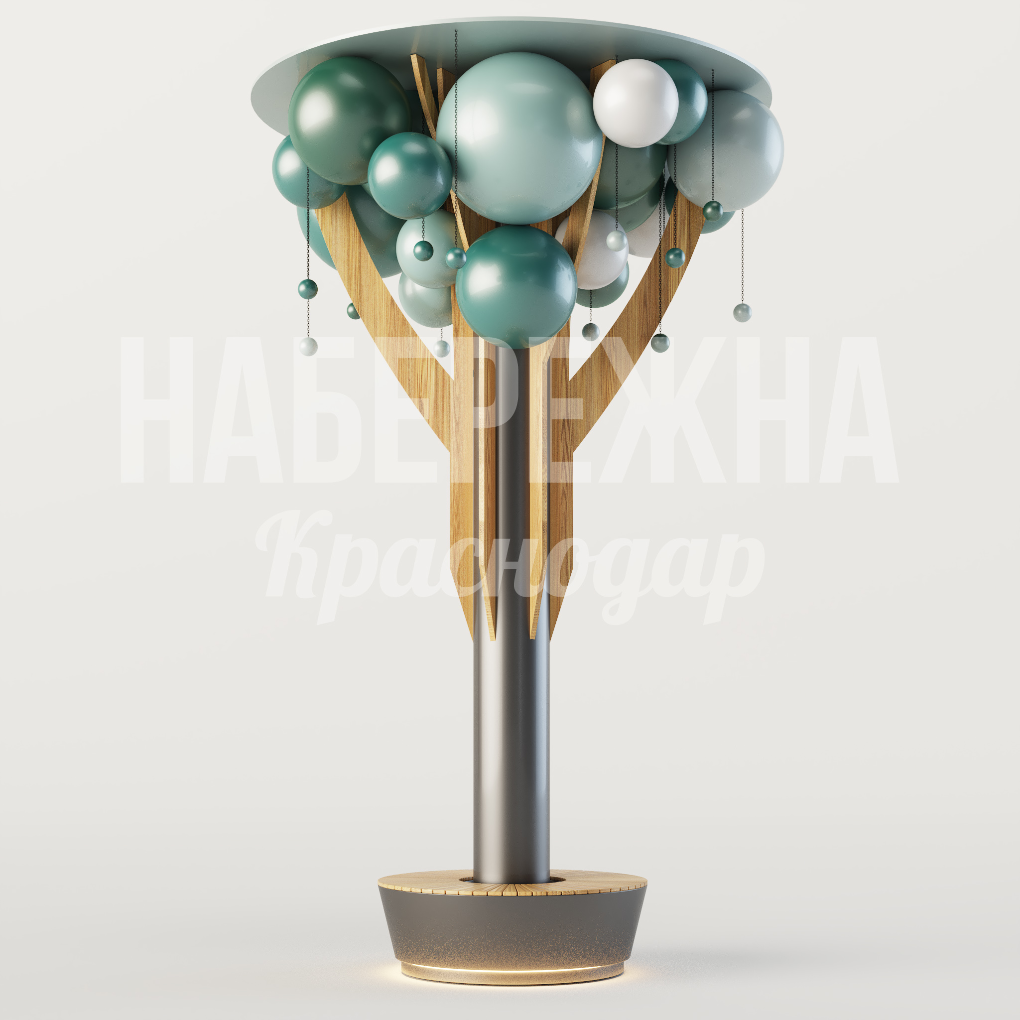 Лавочка-Арт-объект Luel — купить, MAF-25.076-1 | Набережна Лавочка-Арт-объект Luel 3300x3300x4500 мм. MAF-25.076-1 Лавочка-арт-объект с декоративными сферами и встроенной подсветкой. Привлекает внимание в парках и скверах.