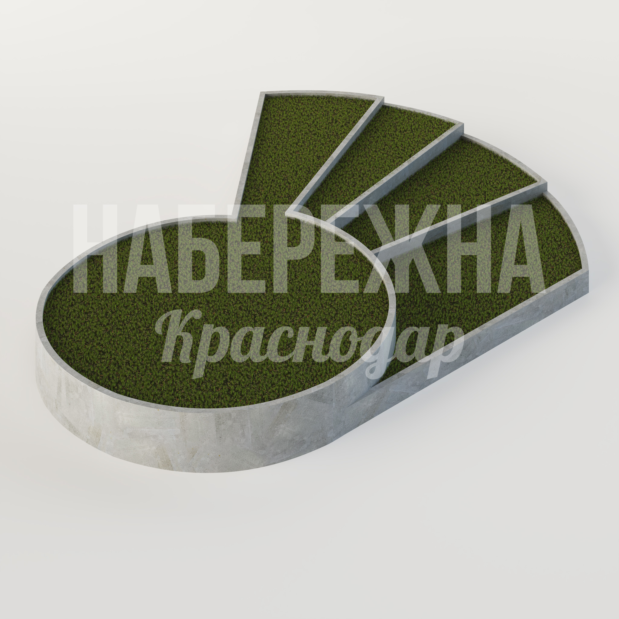 Клумба Bayvi — купить, MAF-25.071 | Набережна Клумба Bayvi - купить, 16100x18250x3860 мм, Бетон, Искусственная трава
