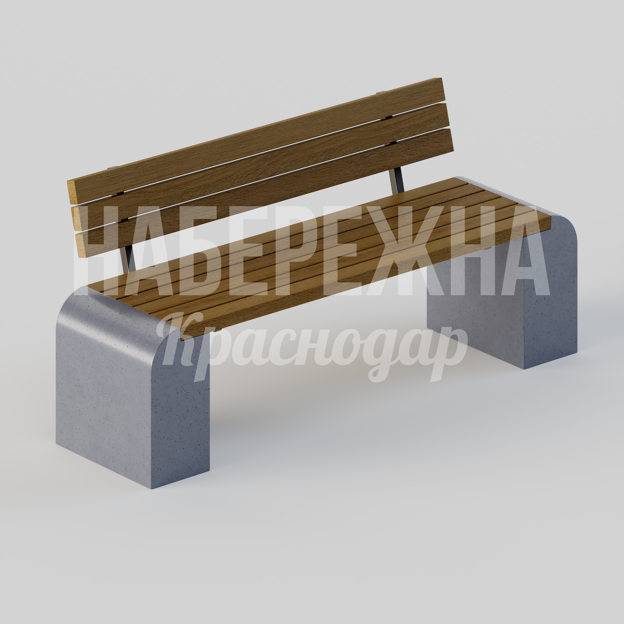 Скамейка Luscåd 460x3000x730 мм. MAF-25.111-1 Скамейка со спинкой и бетонными опорами. Деревянные планки на металлокаркасе. Устойчива к нагрузкам и осадкам.