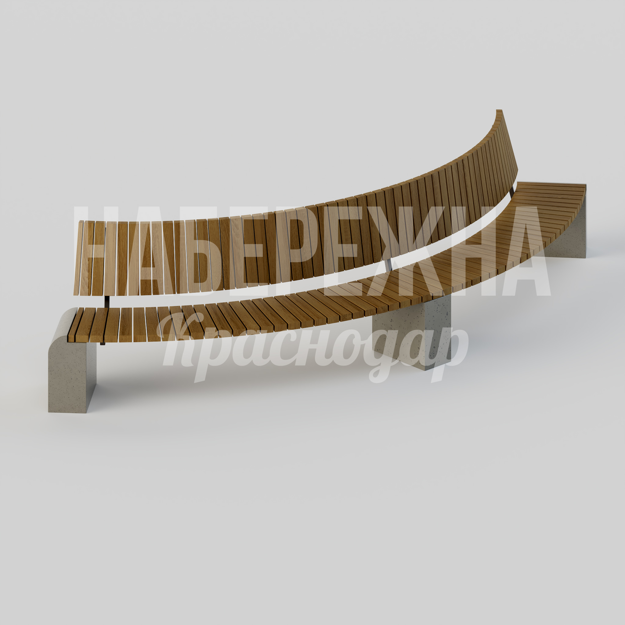 Скамейка Dugpi 4000x4000x930 мм. MAF-25.112 Скамейка с волнообразным профилем сидения и спинкой переменной высоты. Для парков и набережных.